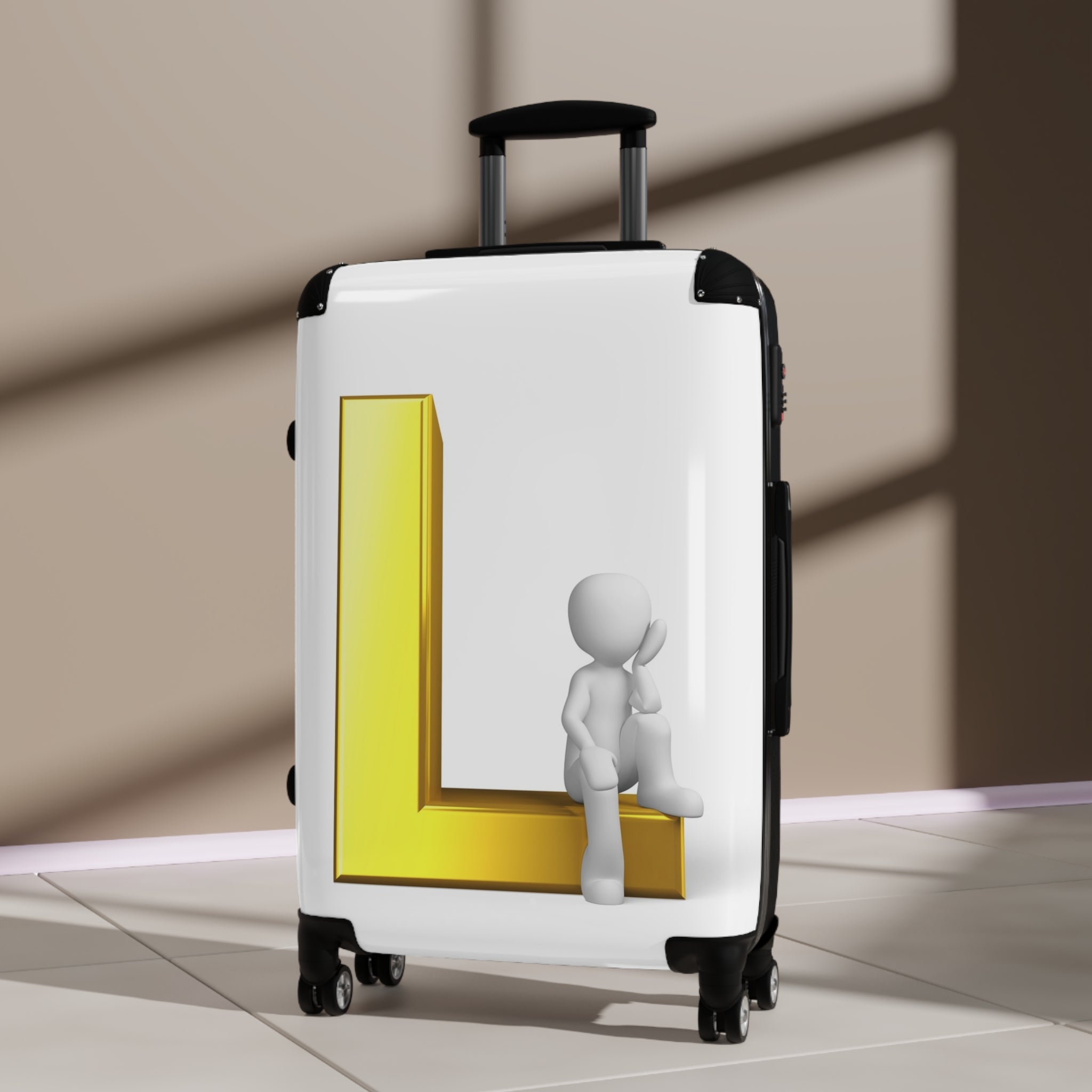 Gold Letter L with Sitting Figure Suitcase | Personalized Initial L Luggage
