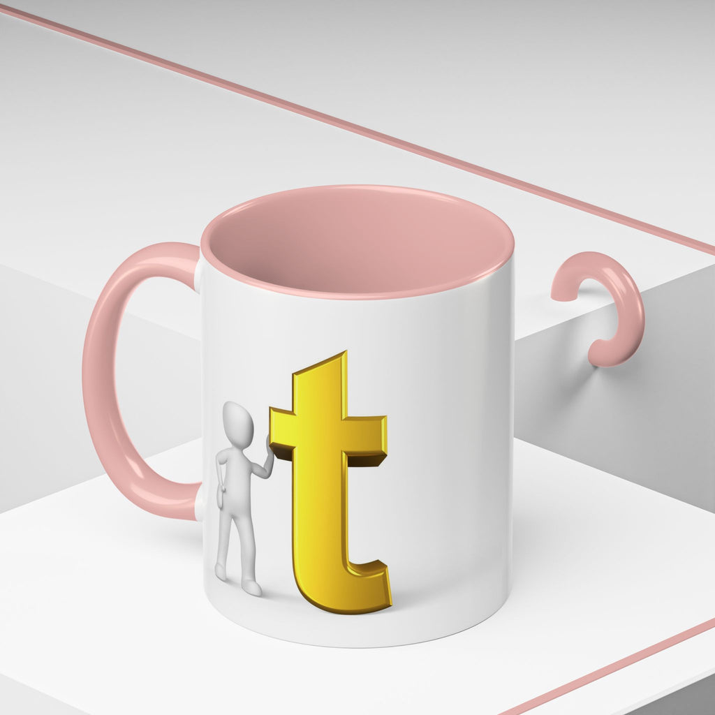 3D Stick Figure with Gold Letter T Mug | Accent Coffee Mug