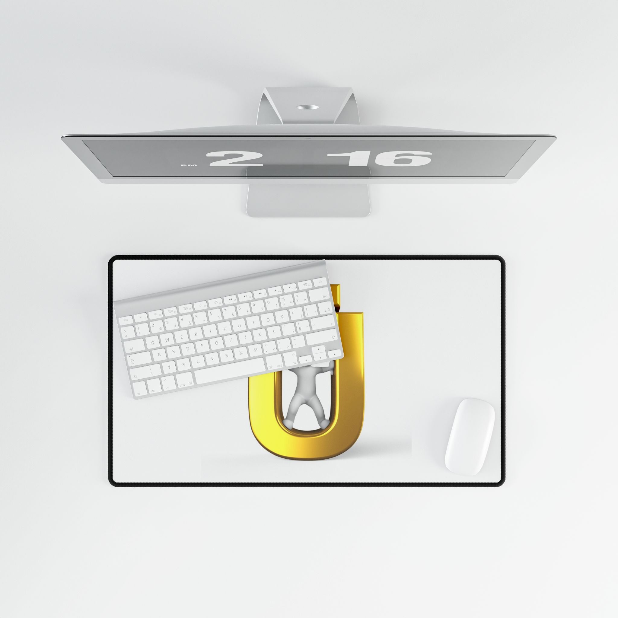 Golden Letter Ü Desk Mat | Large Mouse Pad, Office Desk Mat