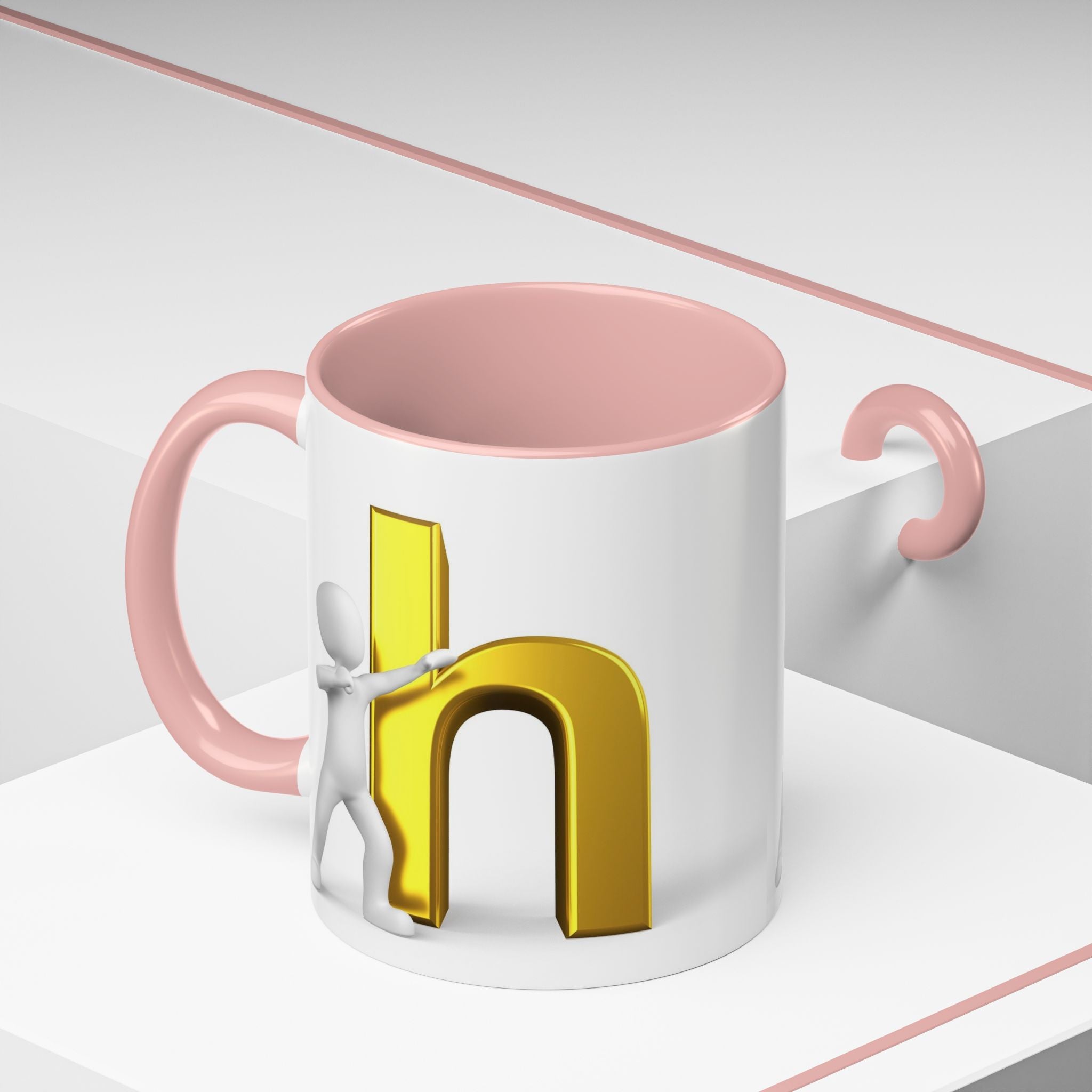 3D Stick Figure Pushing Gold Letter h Mug | Accent Coffee Mug 11/15oz