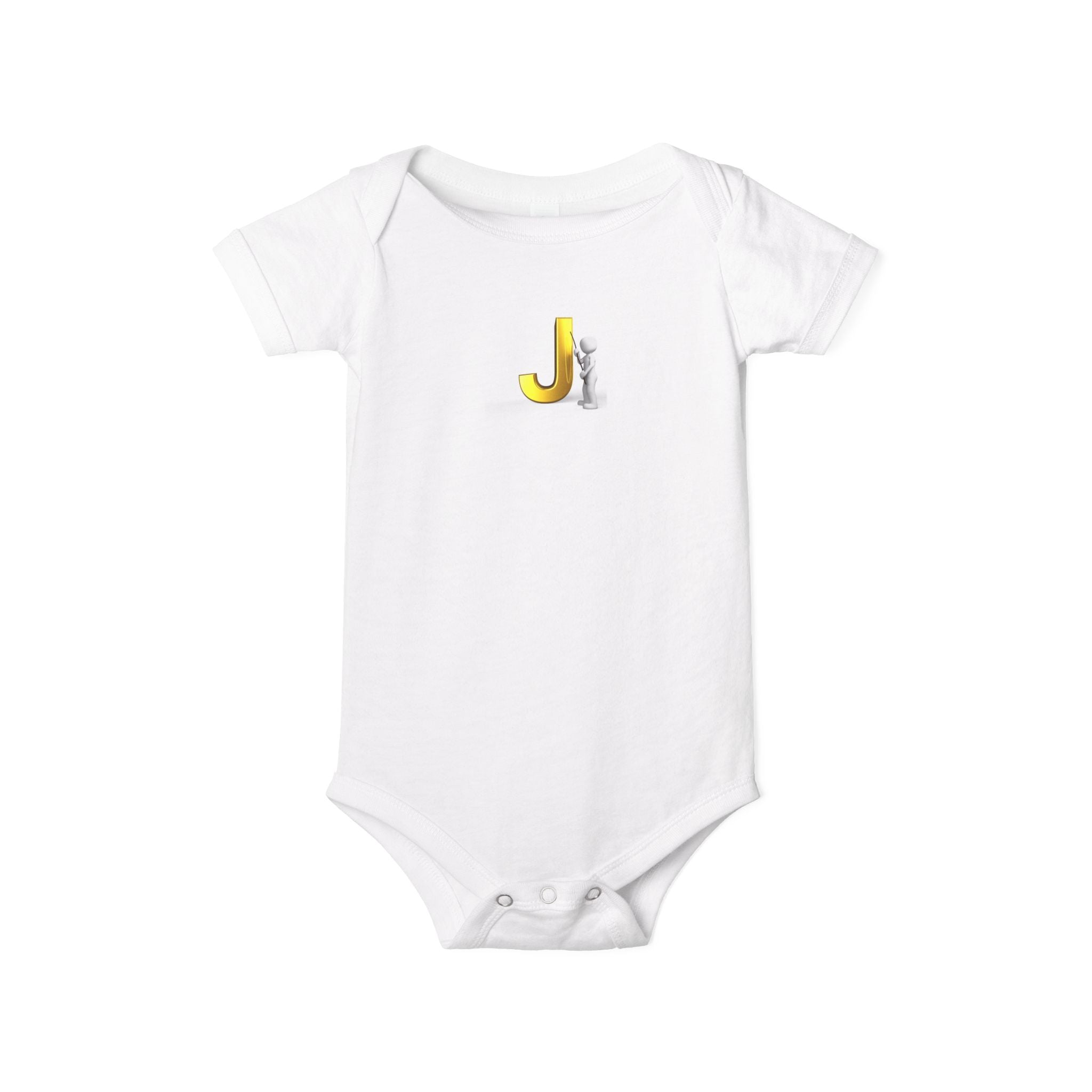 Lettre jaune J avec grenouillère bébé paresseux | Body bébé