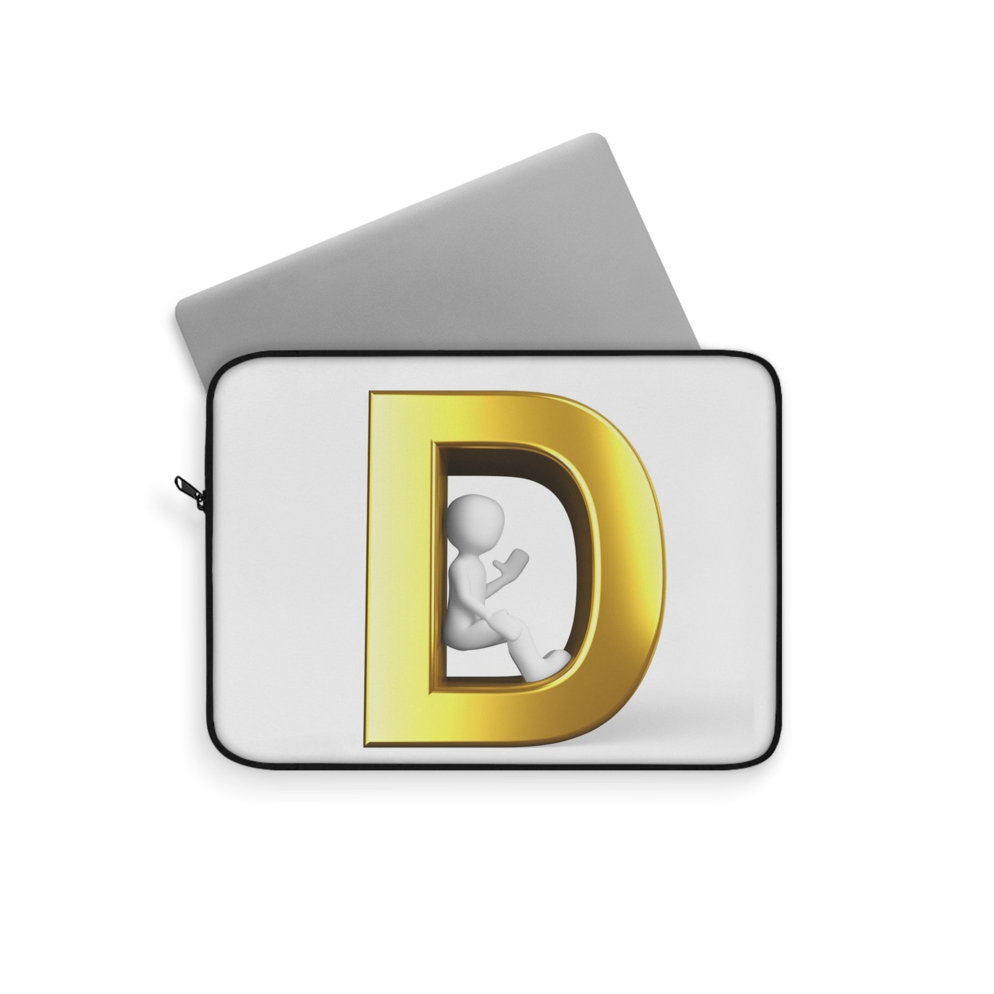 Gold Letter D with 3D Figure Laptop Sleeve | Monogram Initial
