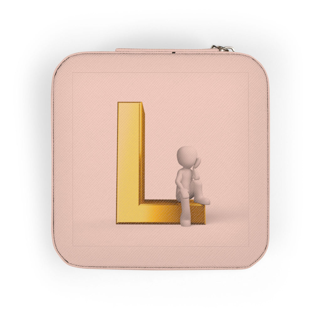 Monogram L Initial Jewelry Travel Case | Compact Pink Ring Earring Organizer