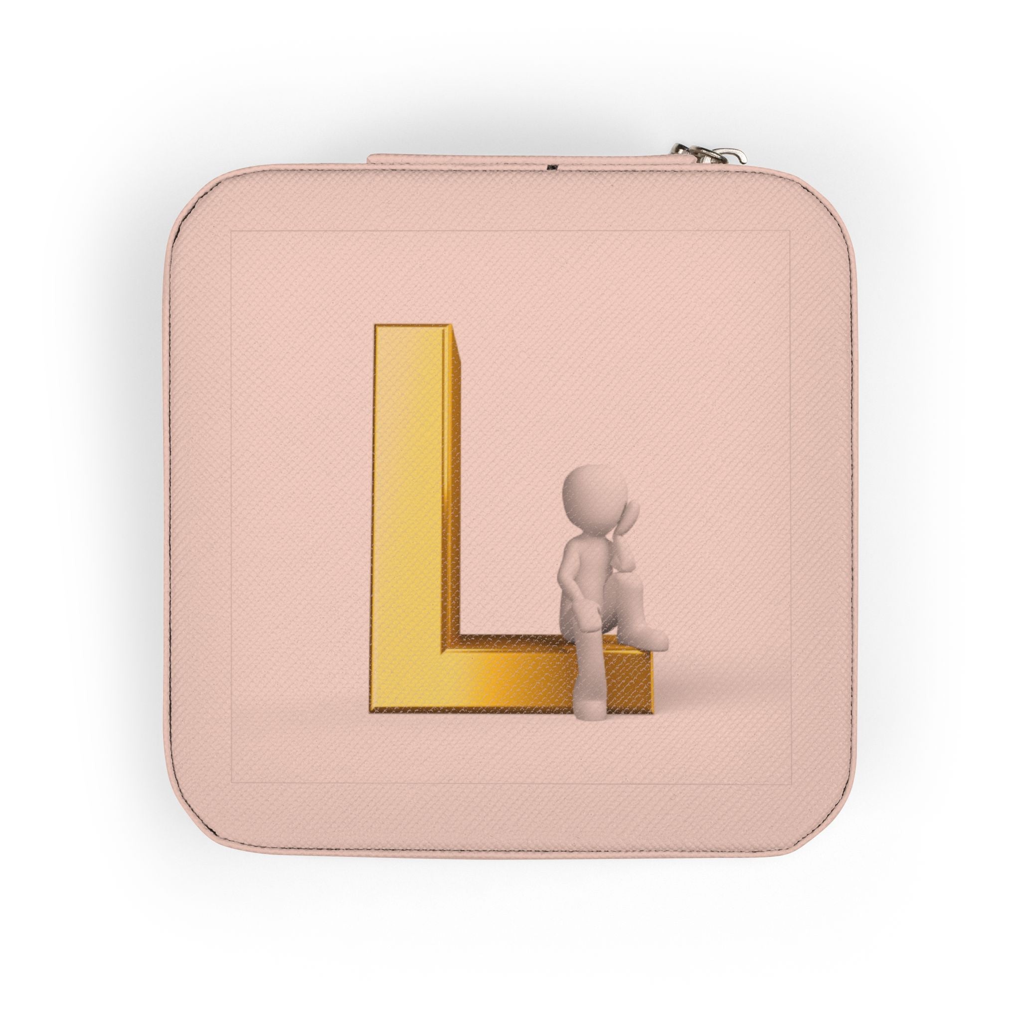 Monogram L Initial Jewelry Travel Case | Compact Pink Ring Earring Organizer