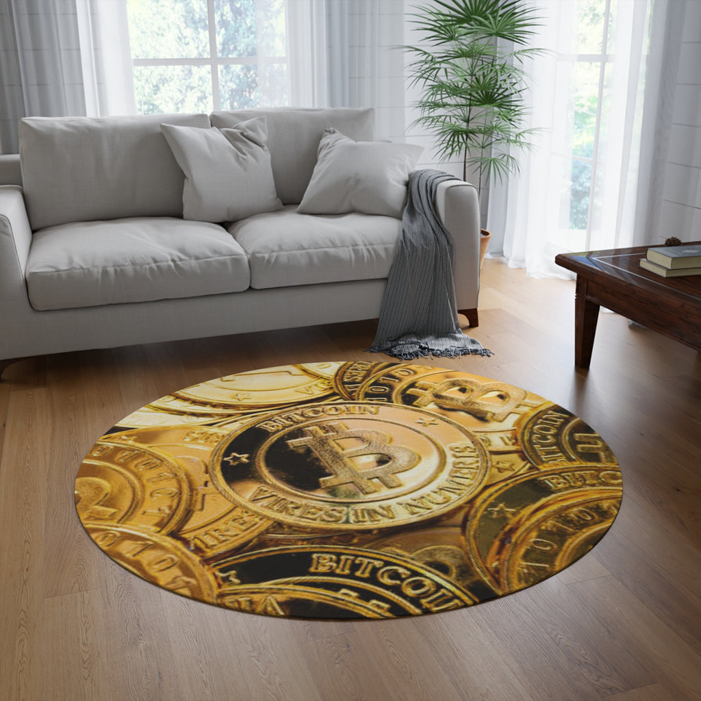 Bitcoin Coin Pile Round Rug | Cryptocurrency Decor, Gold Coin Pattern