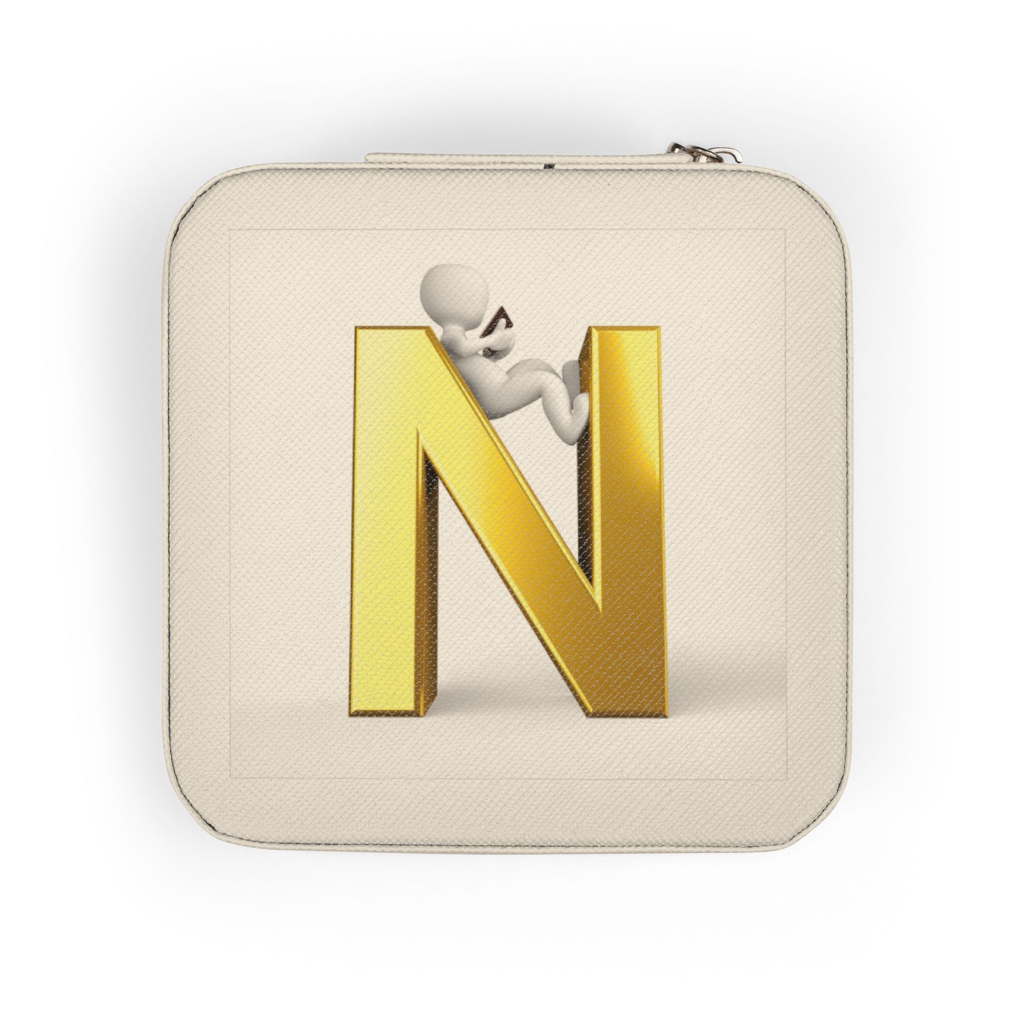 Gold Monogram N Jewelry Travel Case | Compact Square Organizer