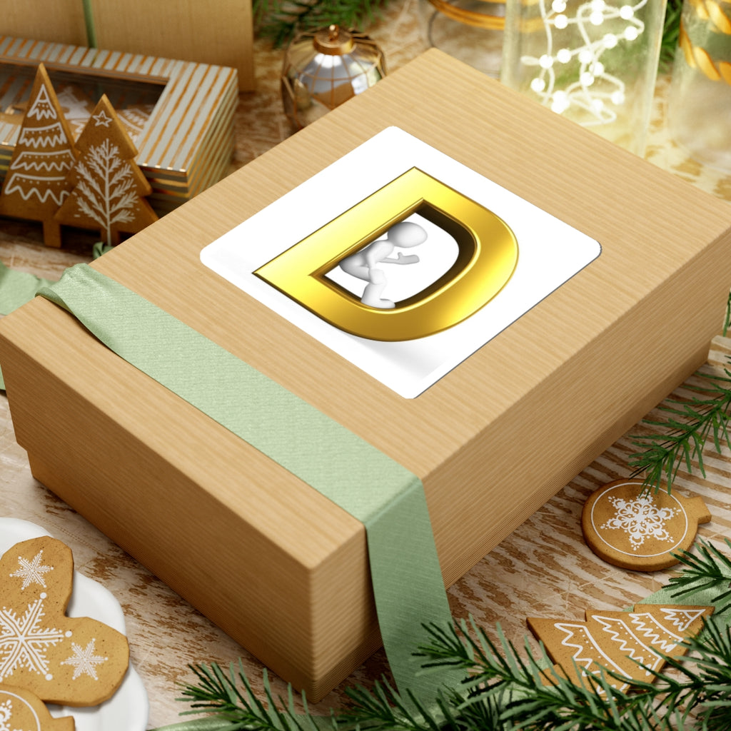 Gold Letter D with Sitting Figure Sticker | Kiss-Cut Sticker