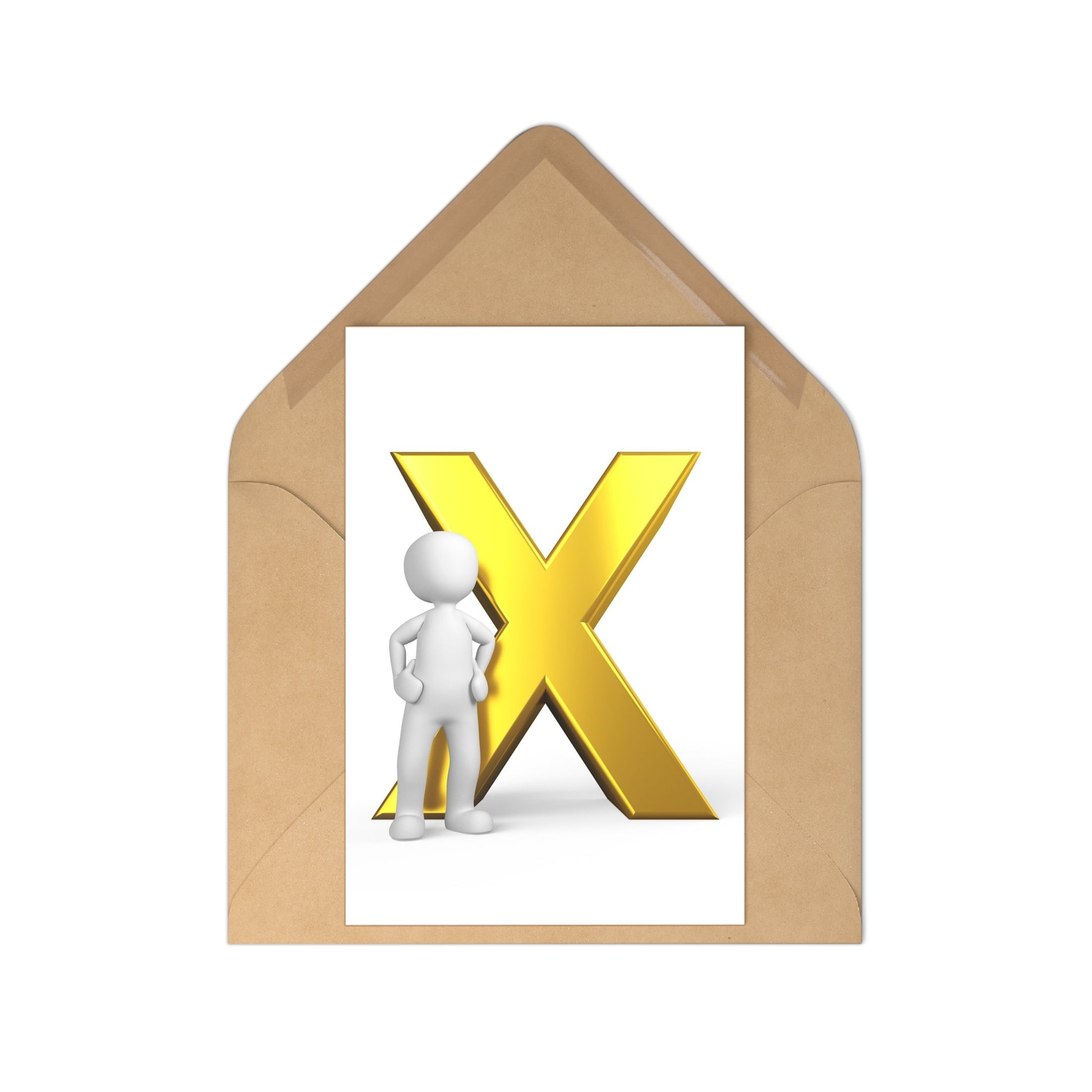 3D Stick Figure with Gold X Postcards