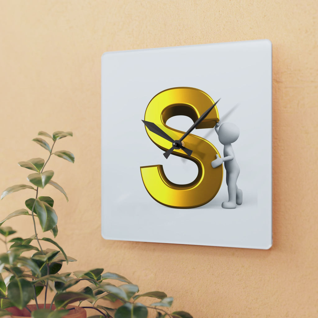 Gold Letter S with Figure Acrylic Wall Clock | Monogram Initial Decor