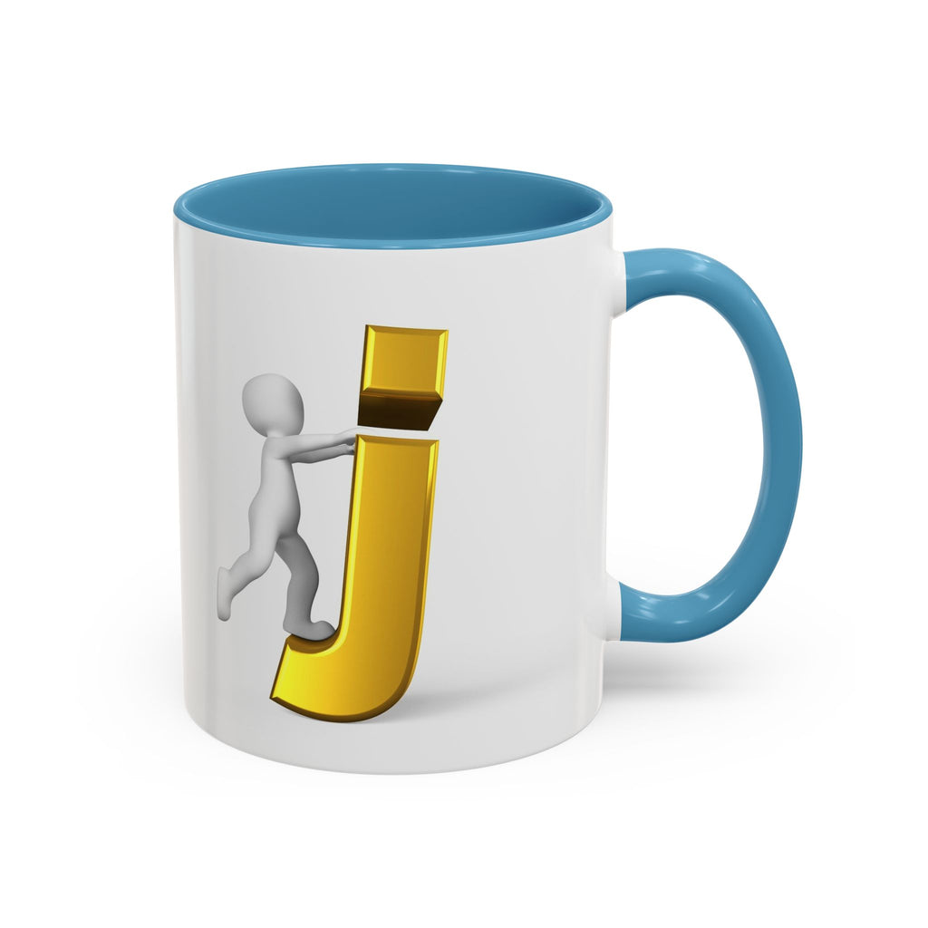 Tasse avec figurine 3D bâton poussant la lettre J dorée | Tasse à café
