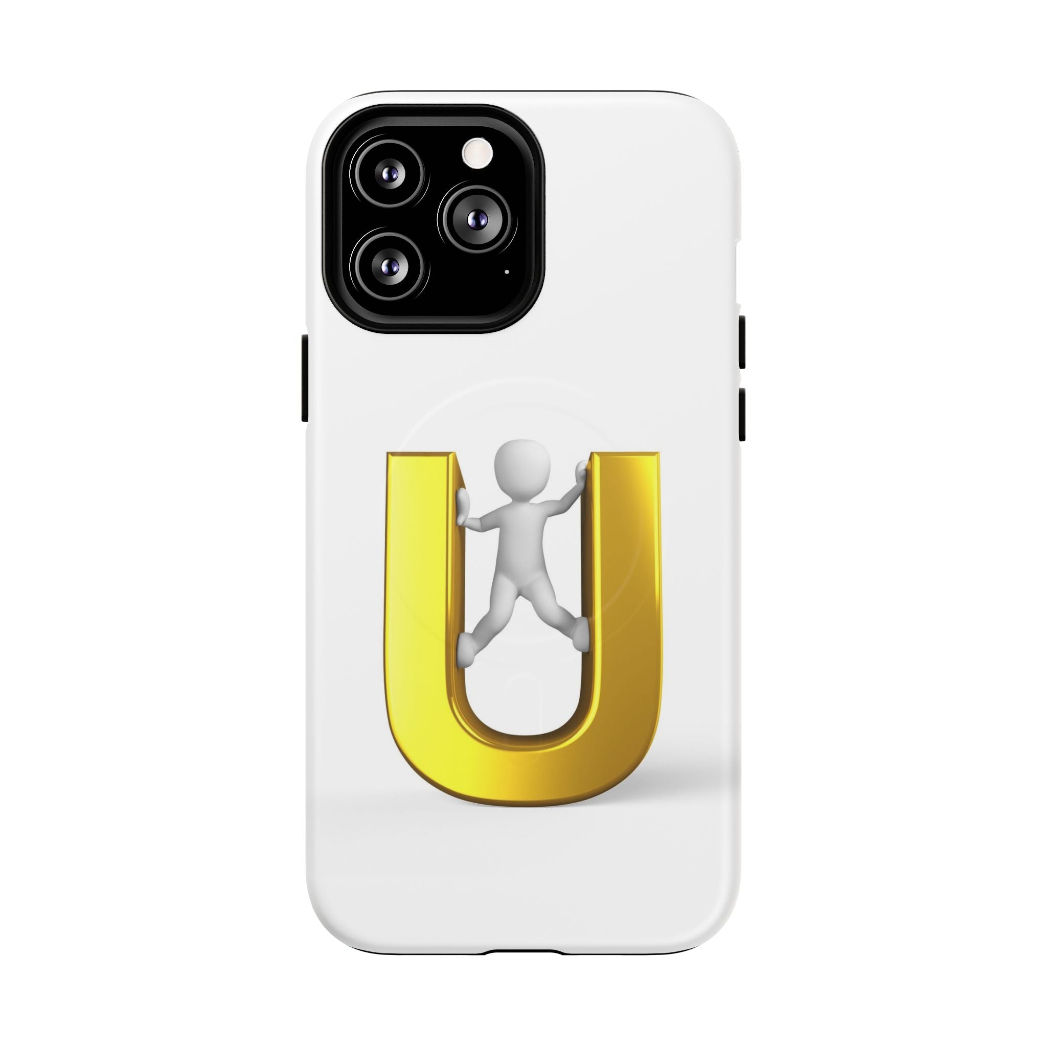 Coque de téléphone en 3D Dorée Lettre U avec Bonhomme Allumette | Coque Magnétique Robuste