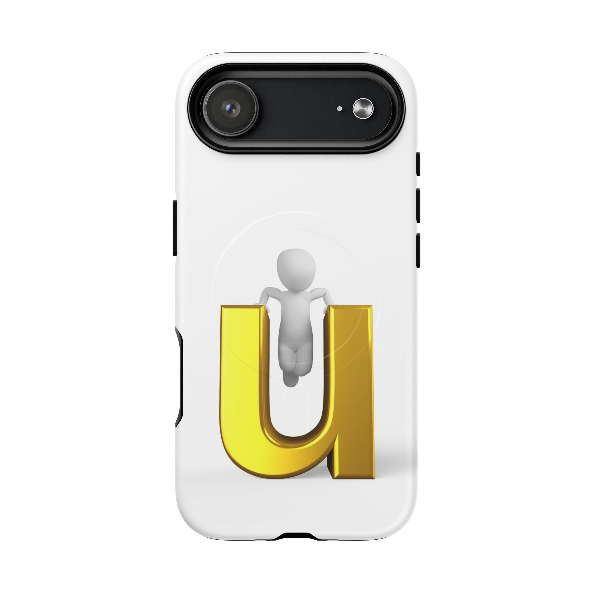 Coque de téléphone 3D Personnage avec Lettre U Dorée | Coque Magnétique Robuste