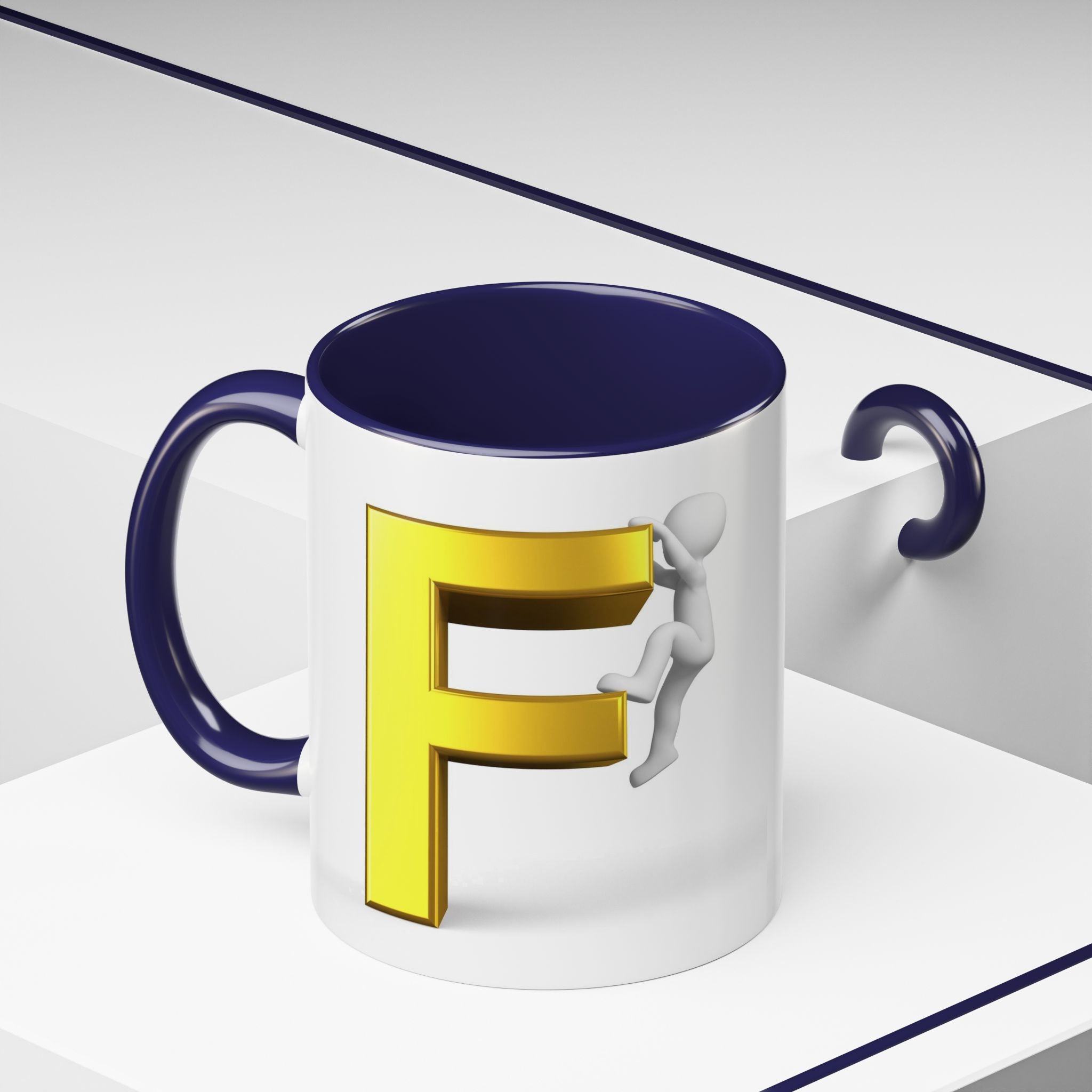 Gold Letter F with Climbing Figure Mug | Accent Coffee Mug 11oz 15oz