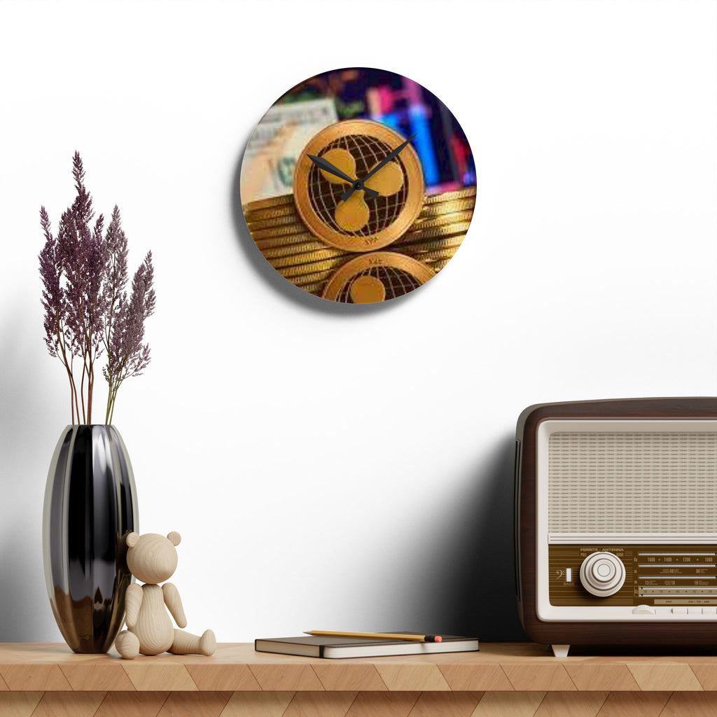 Ripple Cryptocurrency Coin Acrylic Wall Clock | Ripple XRP crypto decor
