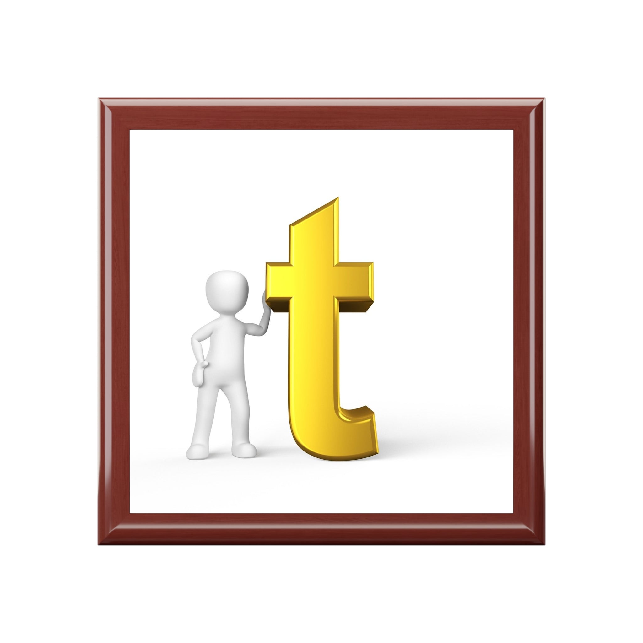 3D Stick Figure with Gold Letter t Jewelry Box | Personalized Keepsake