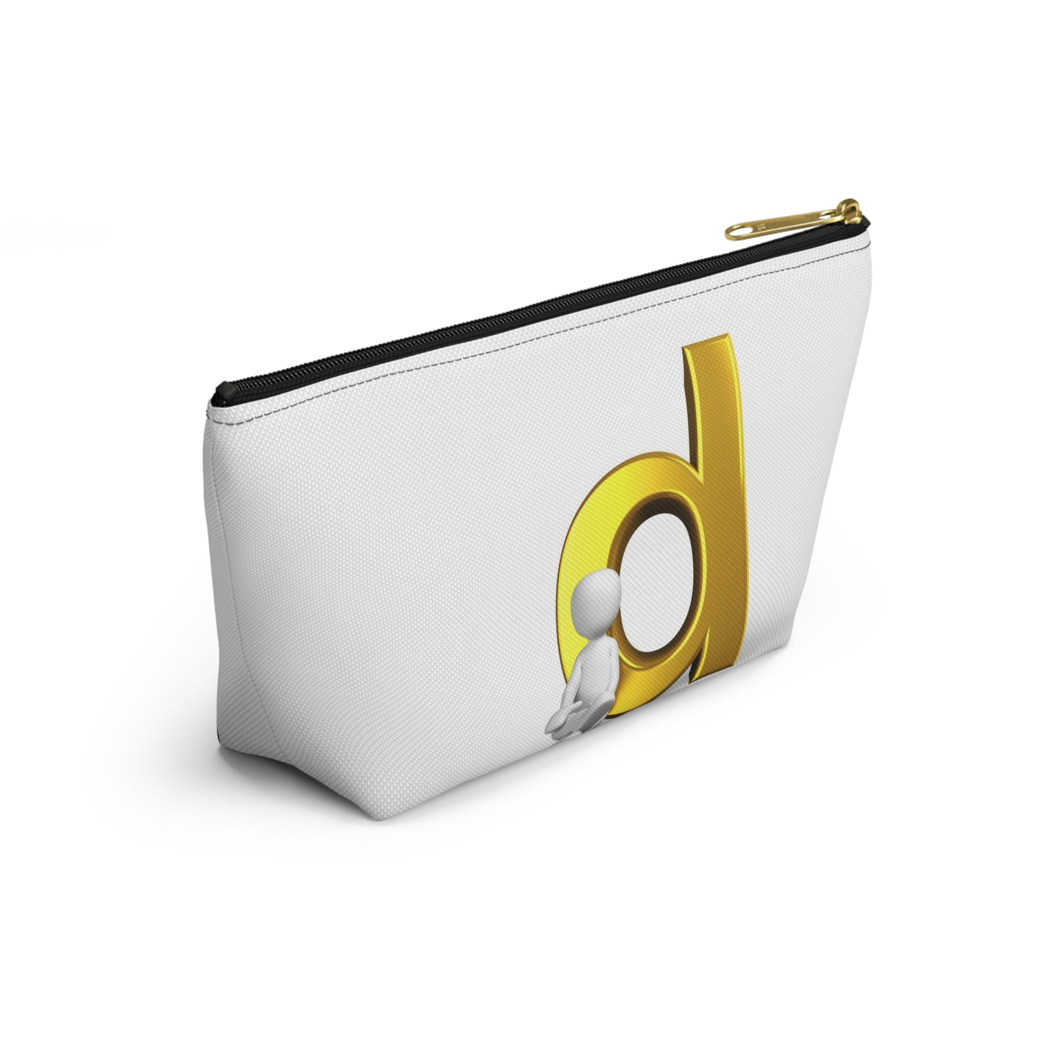 Gold Letter D with Sitting Figure Accessory Pouch | T-Bottom Zipper Pouch