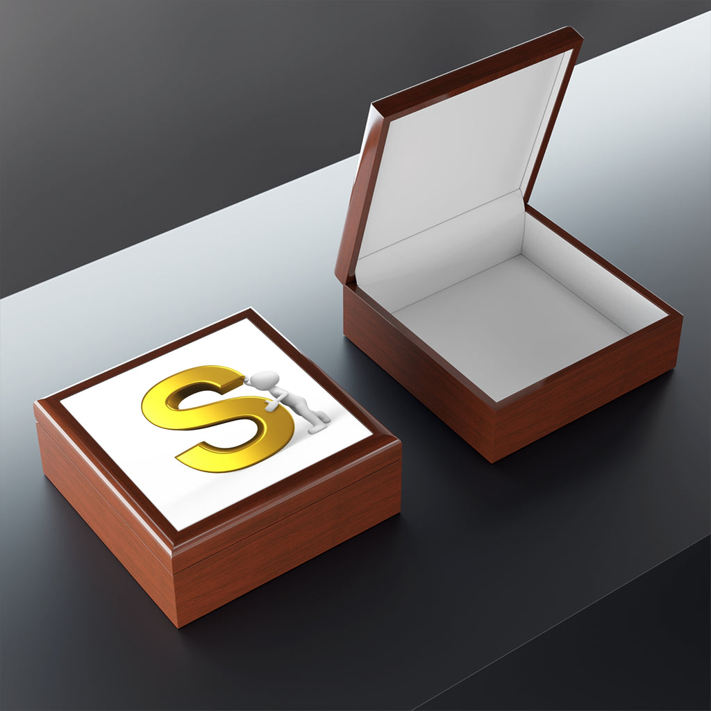 Gold Letter S Monogram Jewelry Box | Initial S Keepsake Box