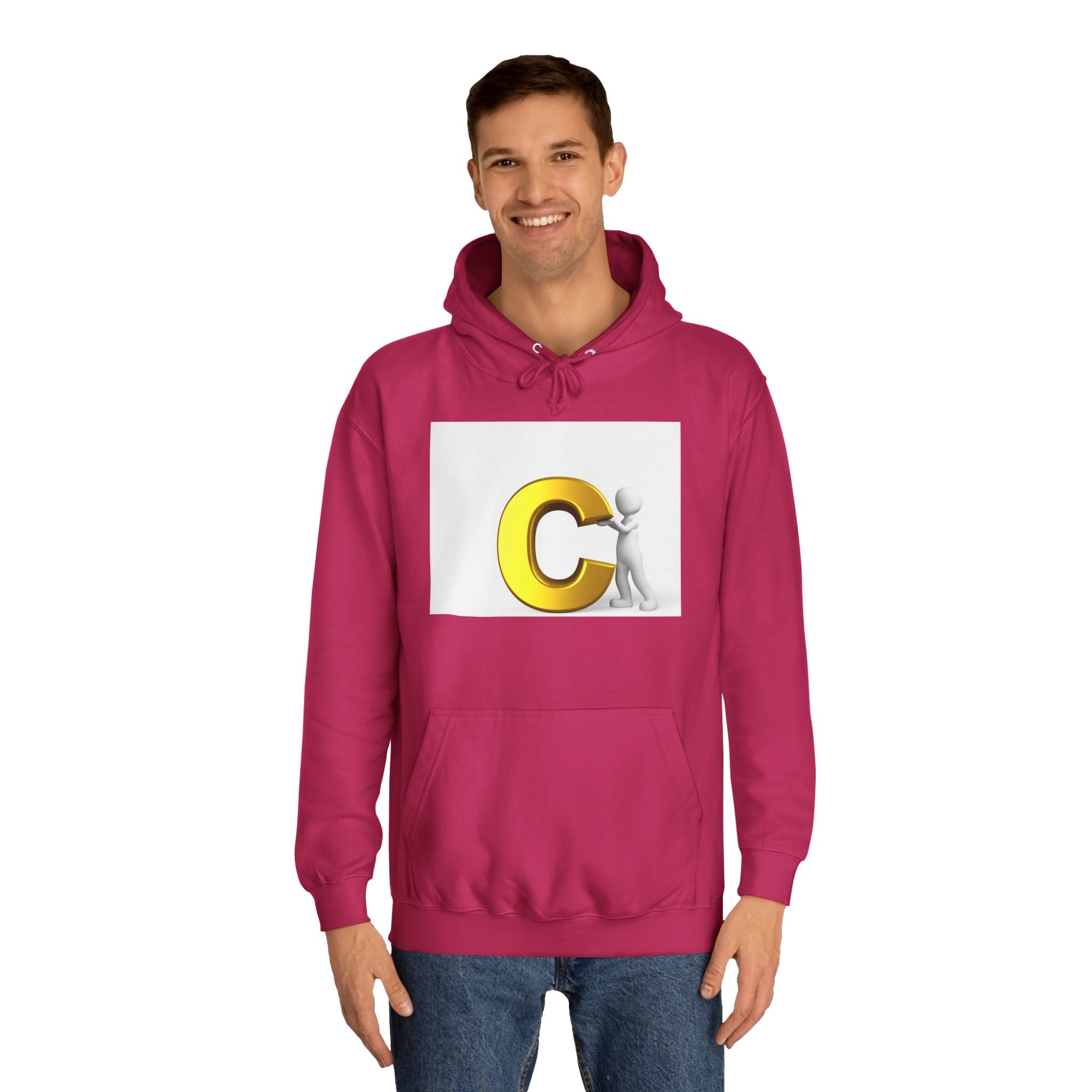 3D Yellow Letter C with Character Hoodie | Initial Monogram Sweatshirt
