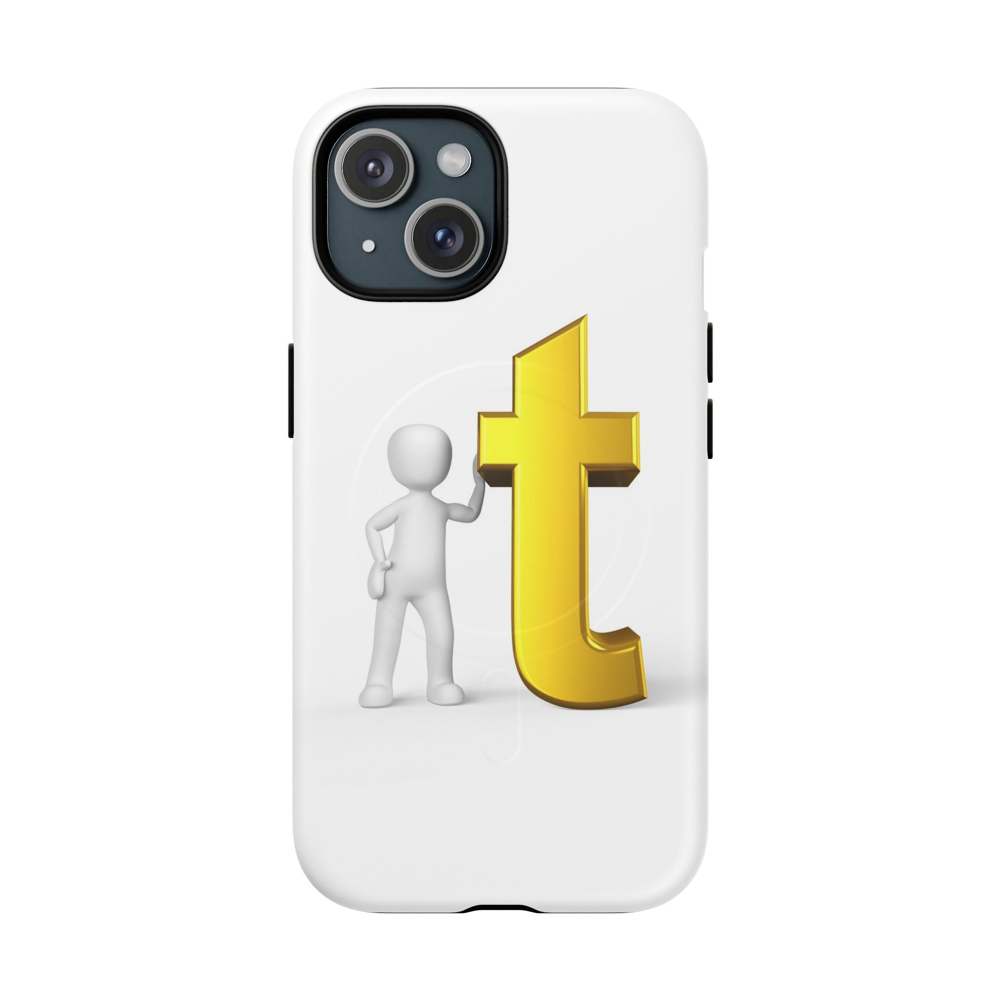 Coque de téléphone 3D Personnage appuyé sur une lettre T dorée | Coque magnétique robuste