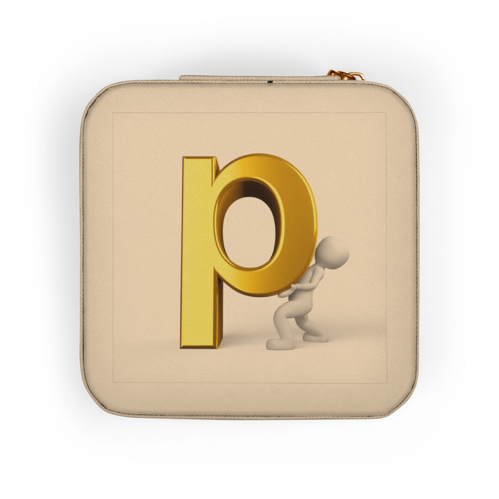 Gold Letter P Monogram Jewelry Travel Case | Compact Pink Organizer