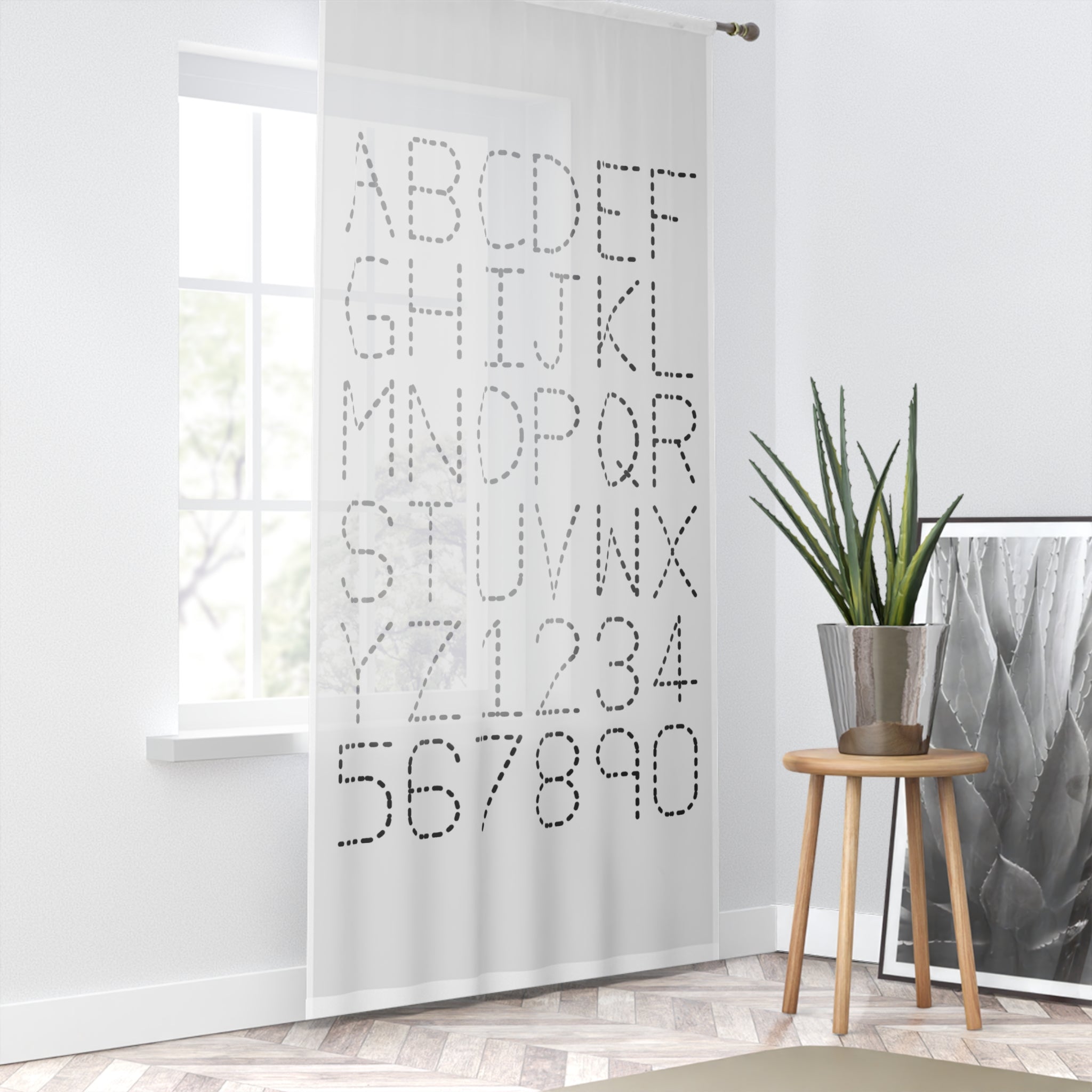 Dotted Alphabet and Numbers Window Curtain | Modern Nursery Alphabet Curtain