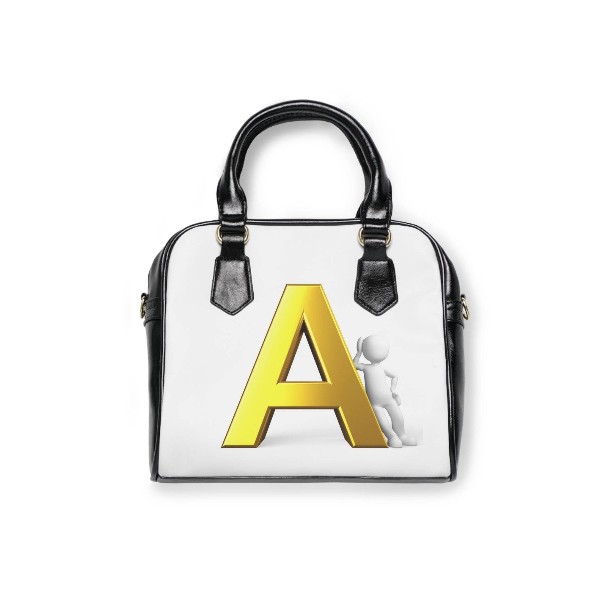 Gold Letter A Monogram Shoulder Handbag | Initial Purse, White Black Trim