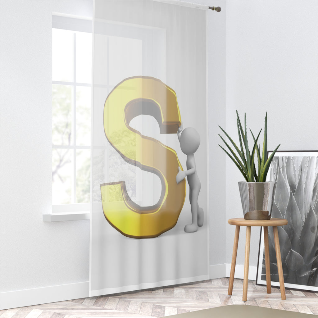 Gold Letter S Monogram Window Curtain | Single Initial Letter S Curtain