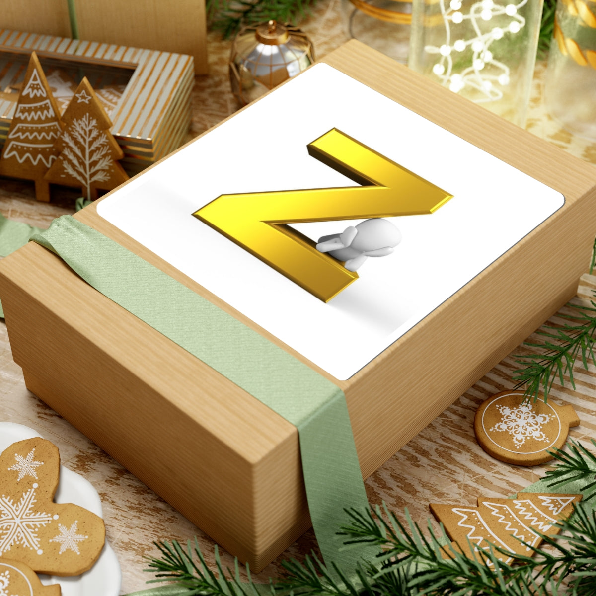 Gold 3D Letter Z with Sitting Figure Sticker | Kiss-Cut Sticker
