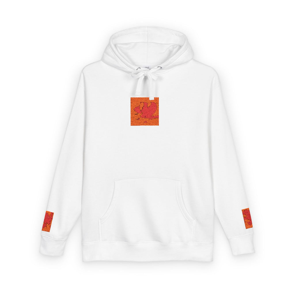 Orange Phoenix Pixel Art Hoodie | Square Chest & Sleeve Patch