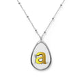 Personalized Oval Initial Letter A Necklace — Silver Teardrop Pendant with Gold Letter (Custom Monogram)