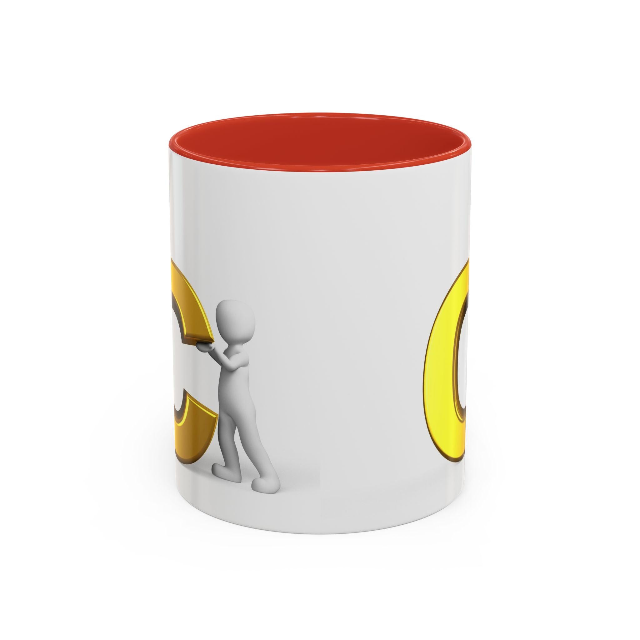 Mug de café accent lettre C dorée, personnage bâton 3D | Mug monogramme initial