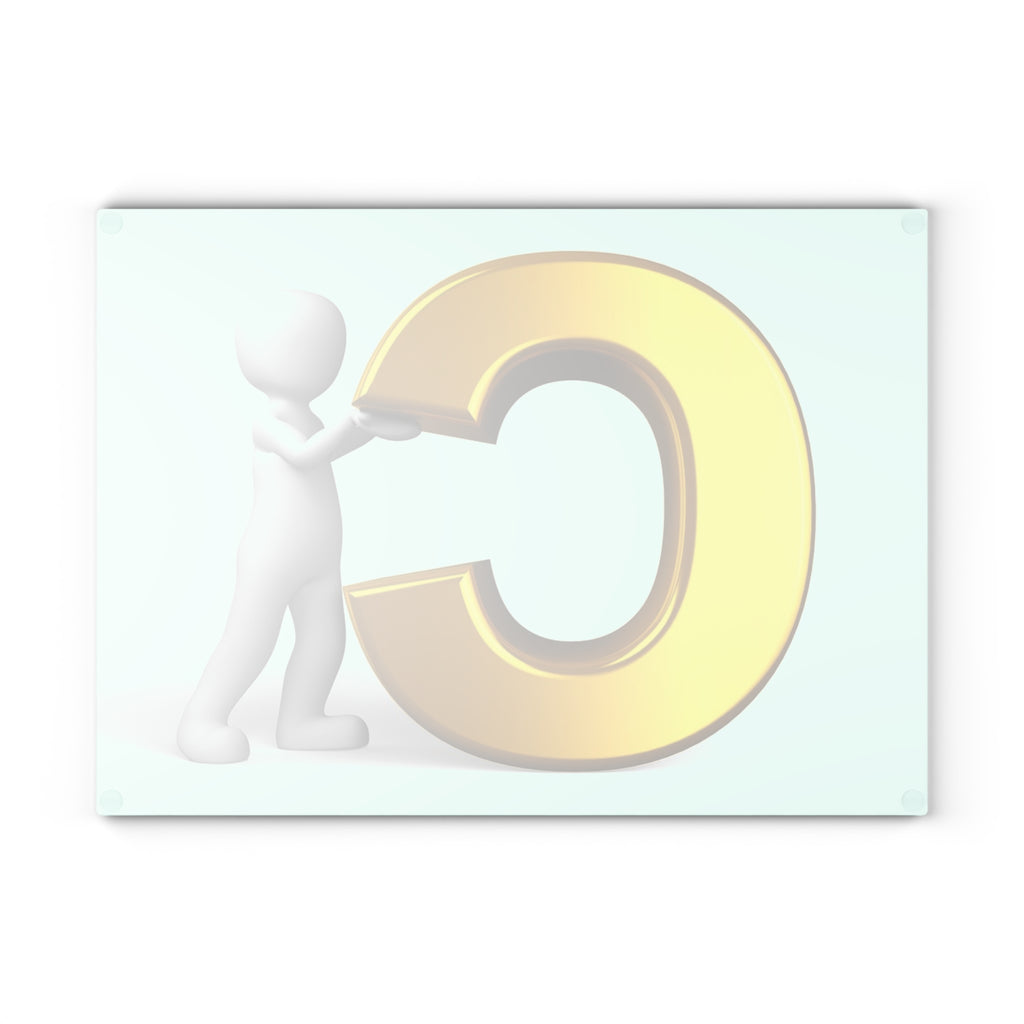 Gold Letter C with 3D Figure Glass Cutting Board | Monogram Initial Kitchen Decor