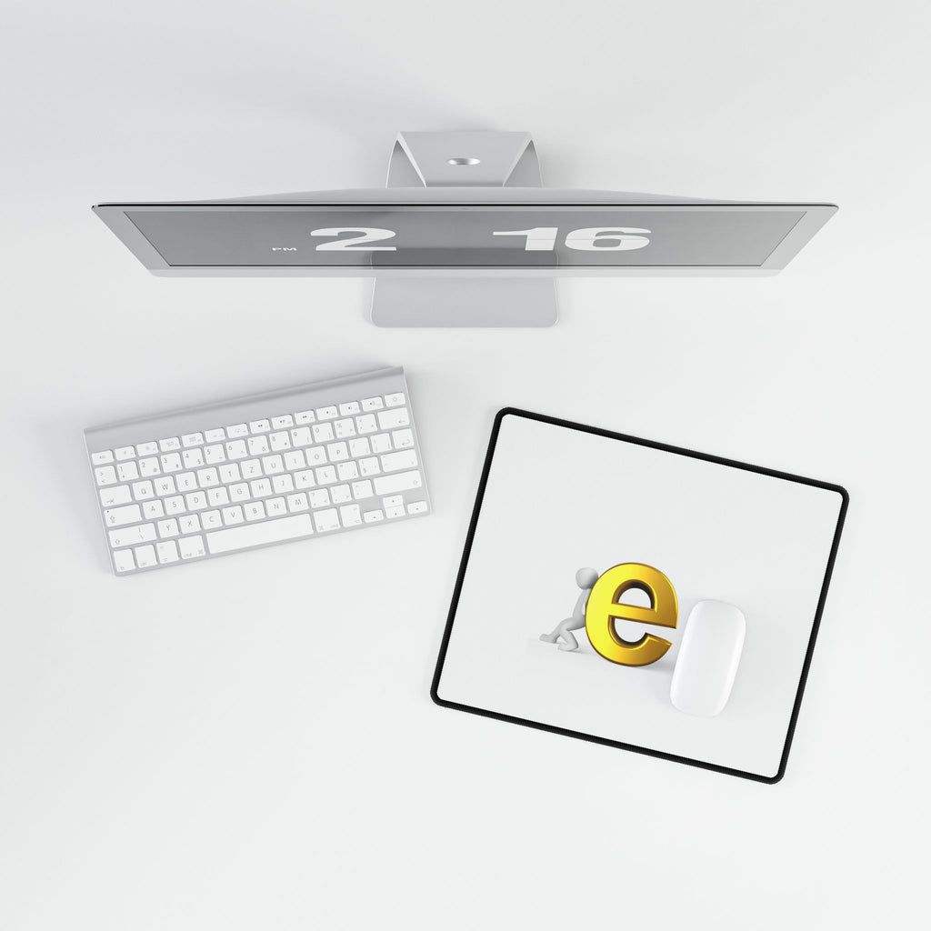3D person pushing gold letter e Desk Mat | large mousepad office desk mat