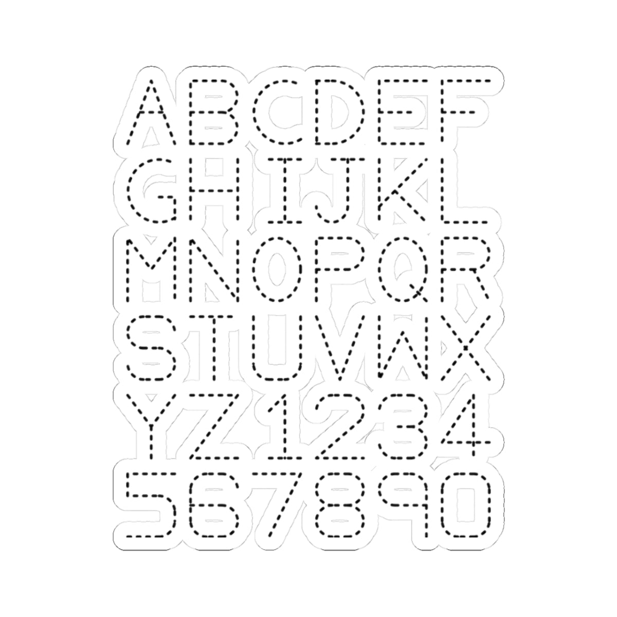 Autocollants découpés à la forme alphabet et chiffres, contour en pointillés | Planche d'autocollants alphabet