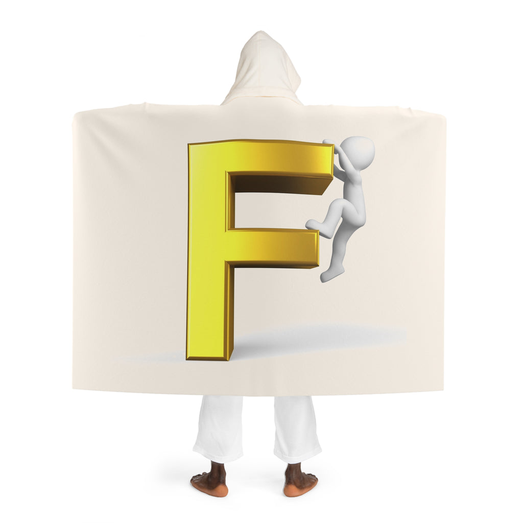 Cream Hooded Sherpa Fleece Blanket | Cozy Gold Letter F With Figure