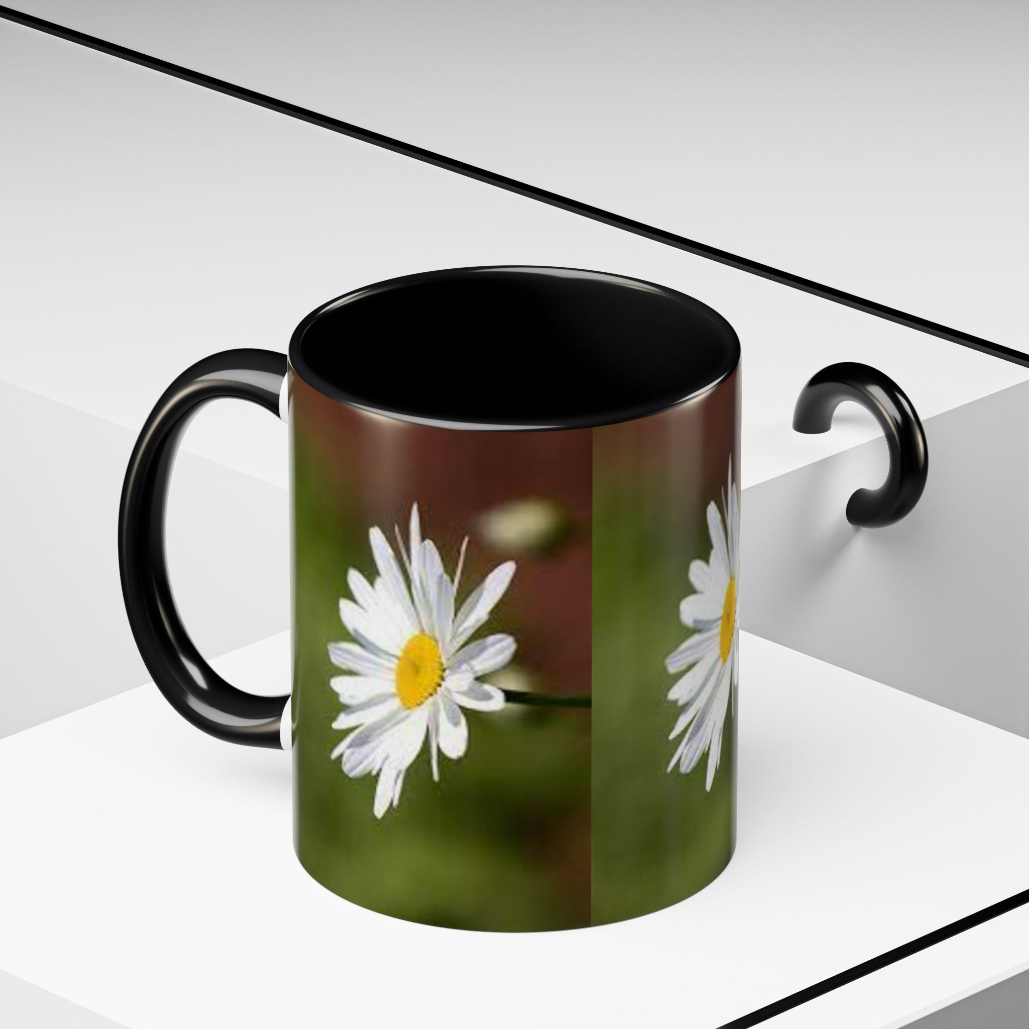 White Daisy Floral Accent Mug | 11oz or 15oz Ceramic