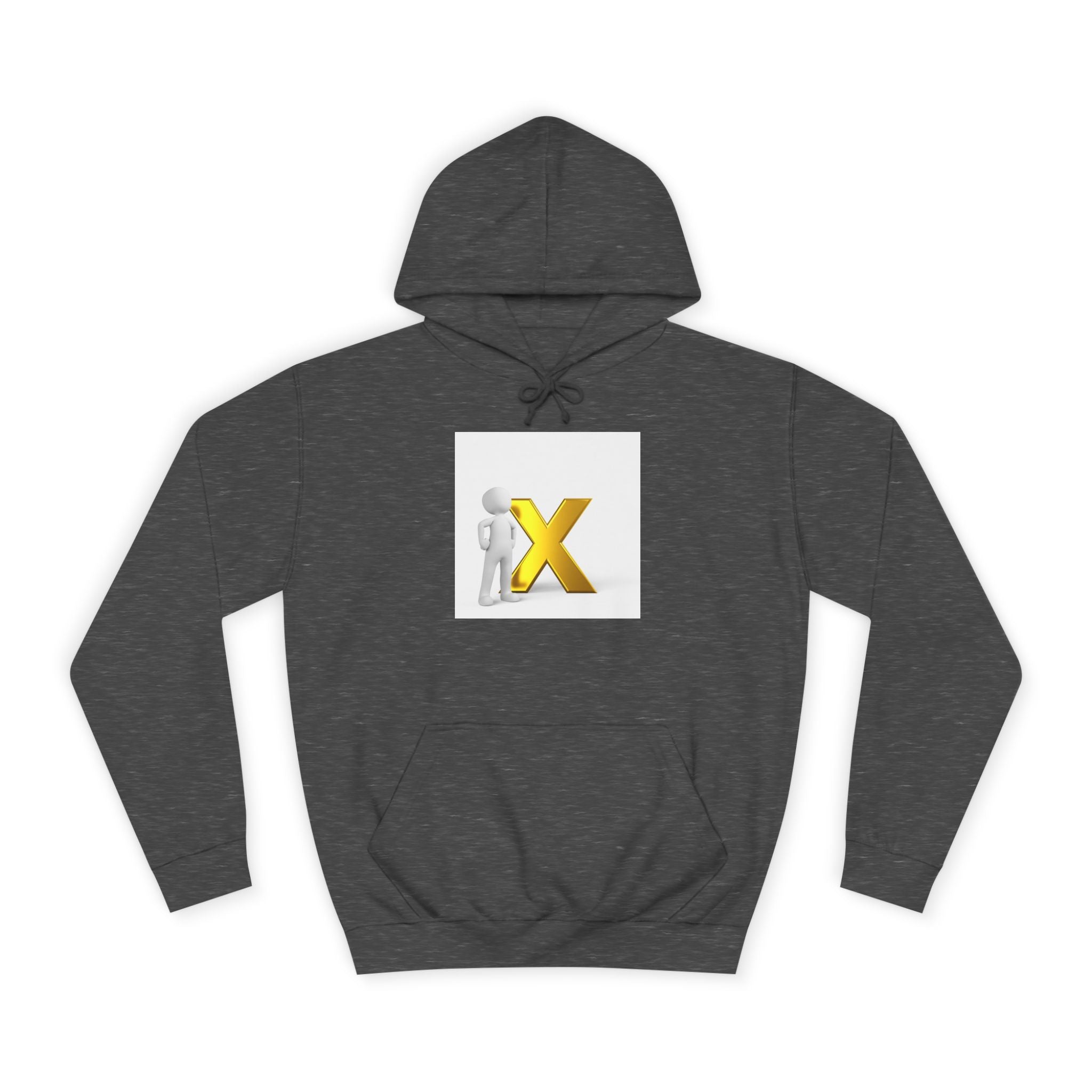 3D Figure Leaning on Gold X Hoodie | Letter X Initial Pullover