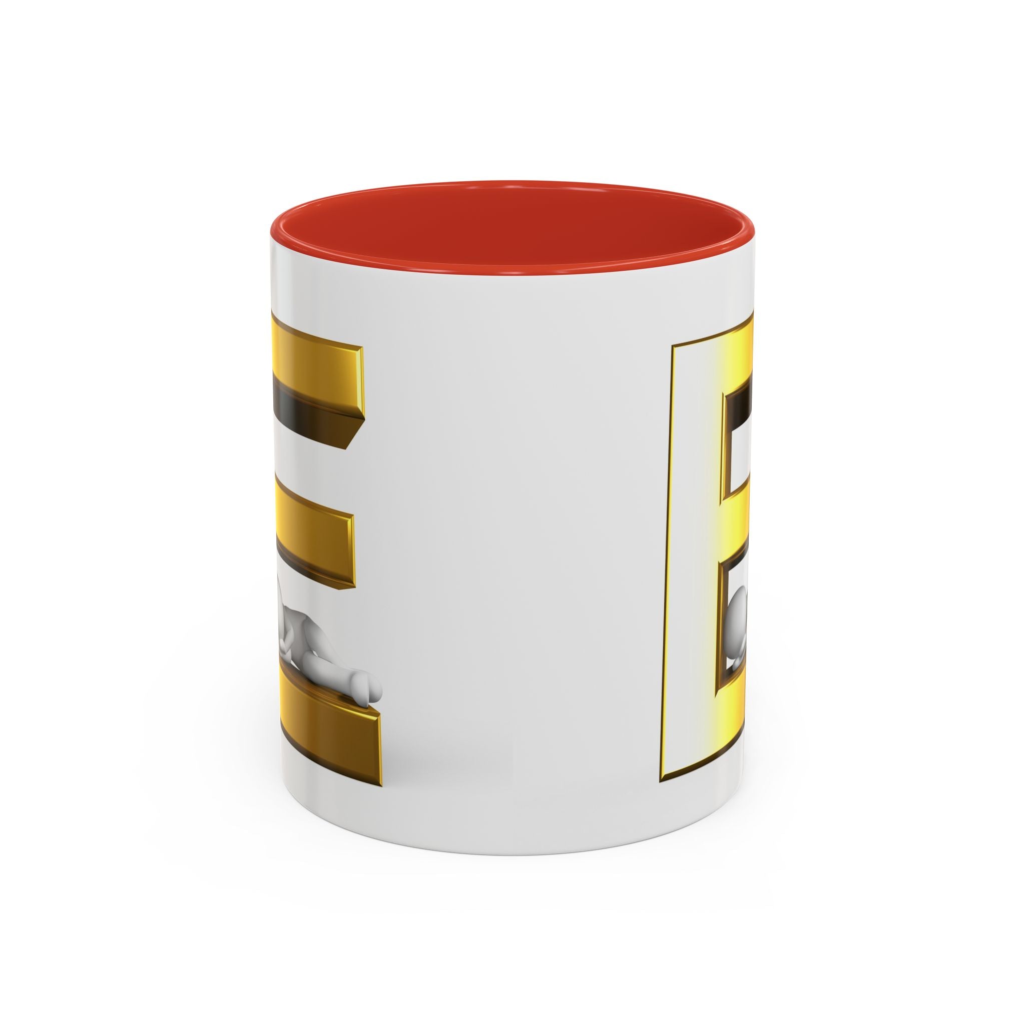 Mug lettre E en 3D dorée | Mug à café avec anse et intérieur contrastés