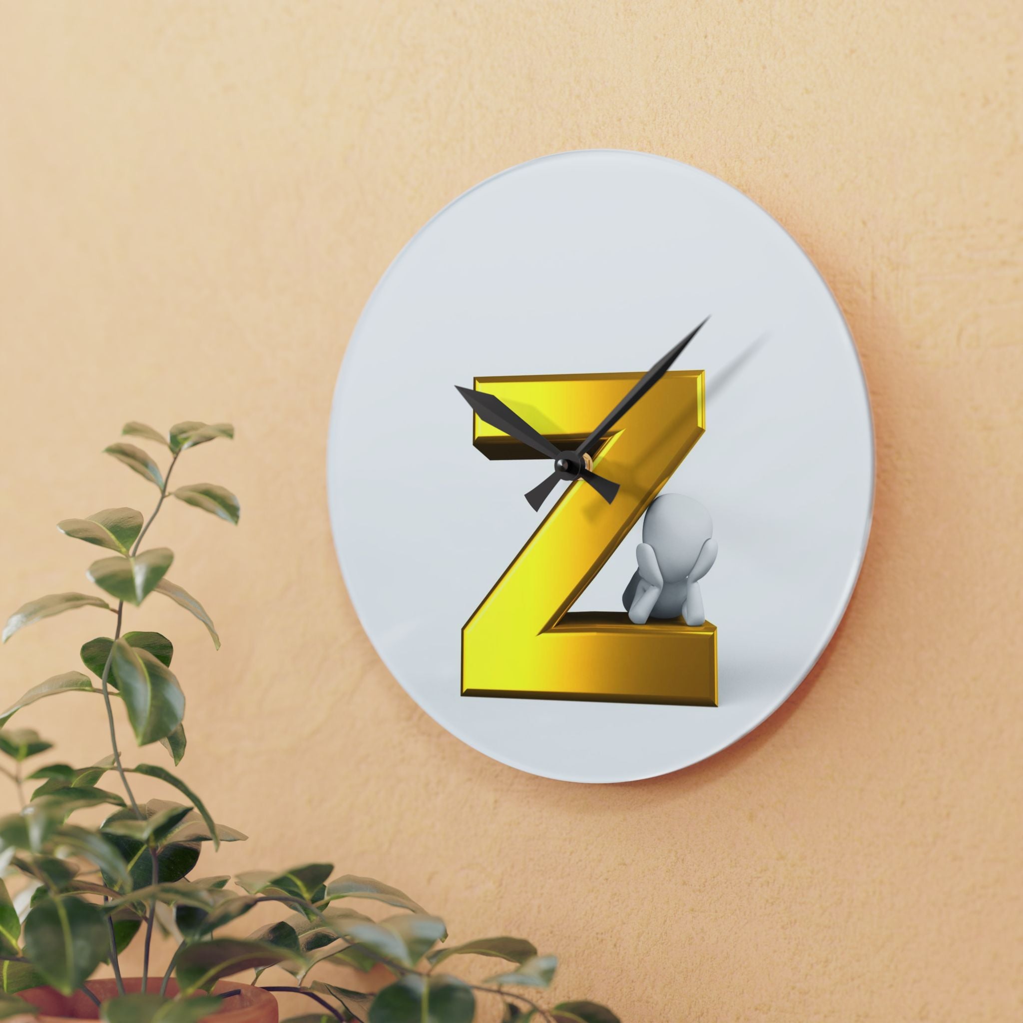 Gold 3D Letter Z clock Acrylic Wall Clock | Modern Monogram Decor