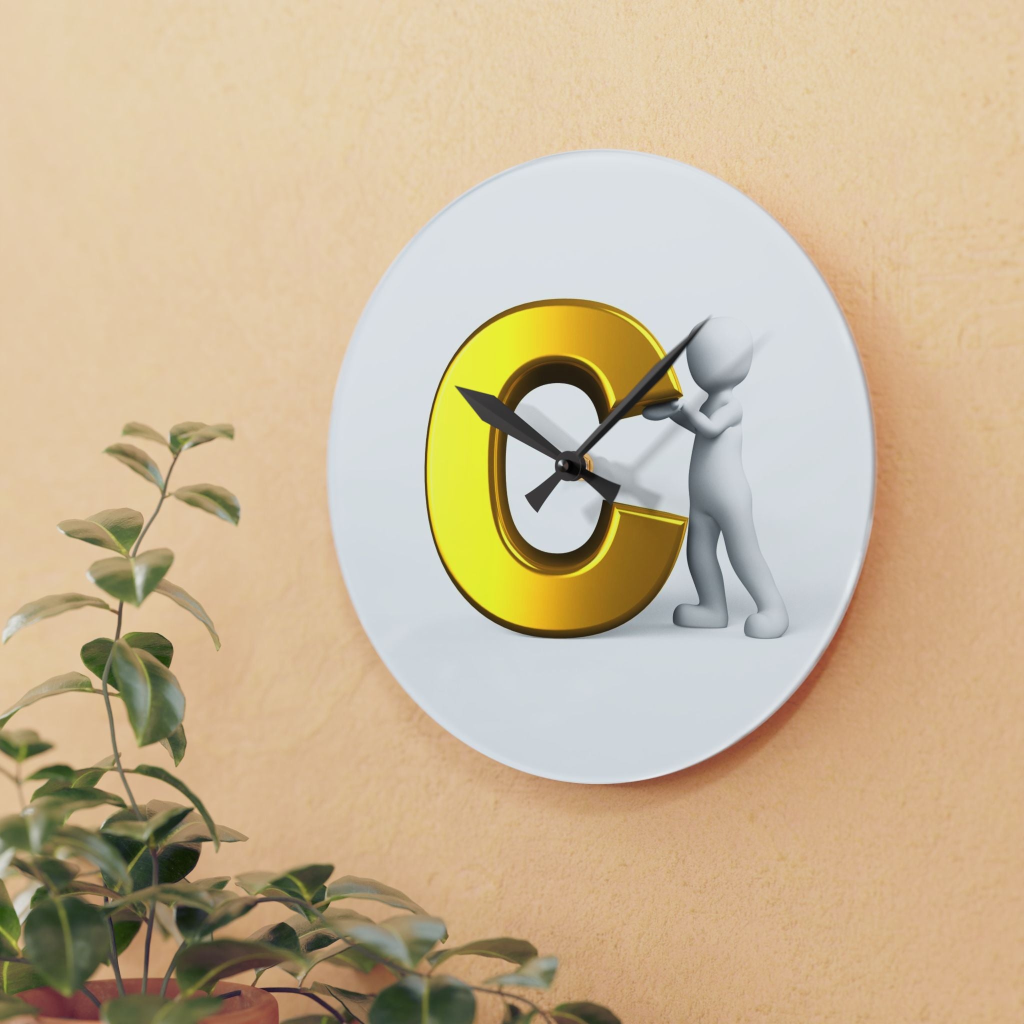 3D Gold Letter c with Figure Acrylic Wall Clock | Modern Legal Decor