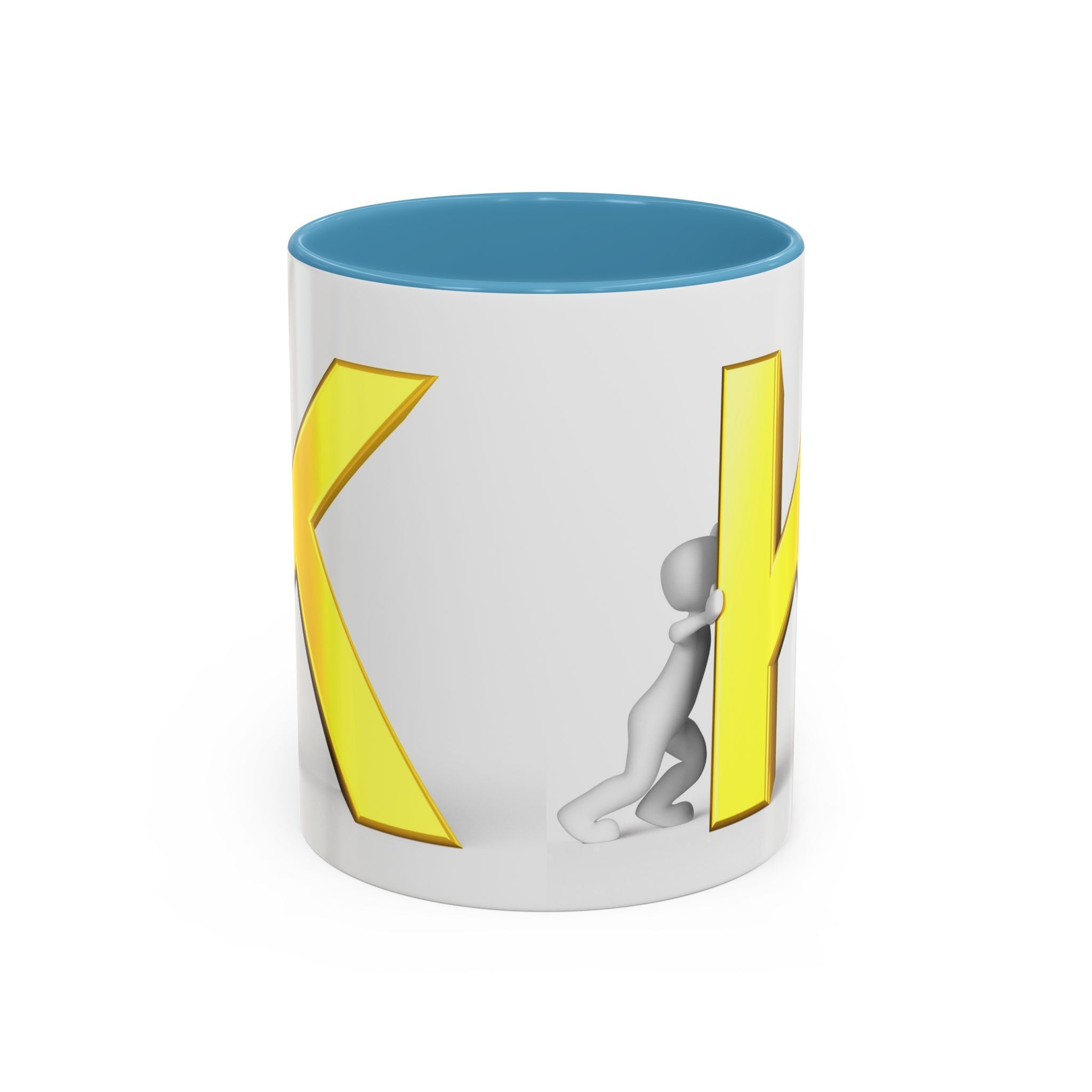 Tasse en céramique Motif Lettre K Jaune et Bonhomme Allumette | Tasse bicolore