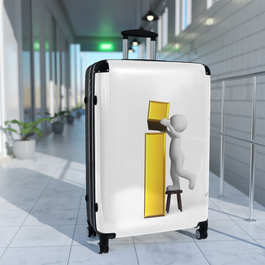 3D Stick Figure Building Gold Letter i Suitcase | Travel Luggage