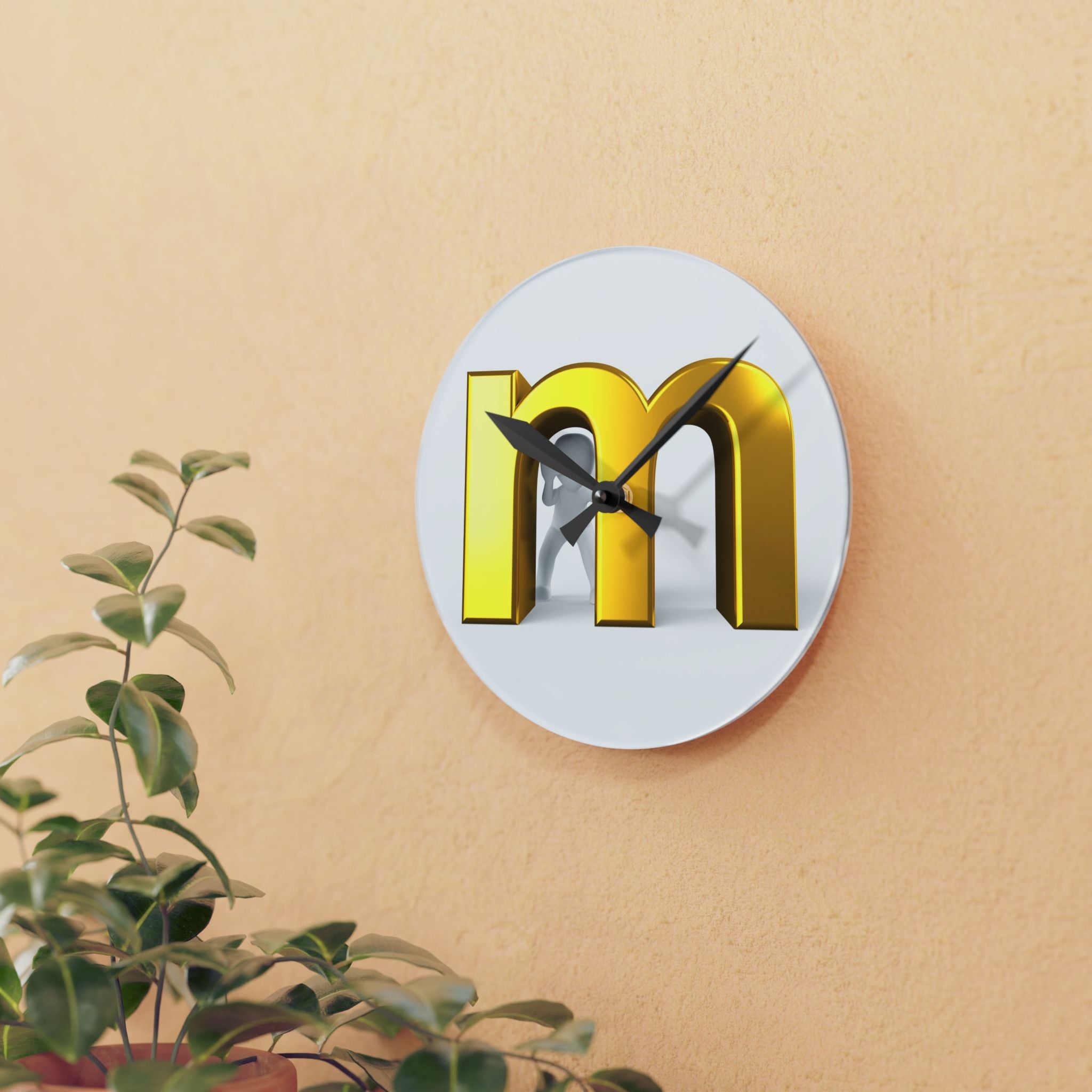 Gold Letter M Acrylic Wall Clock | Modern Monogram Decor