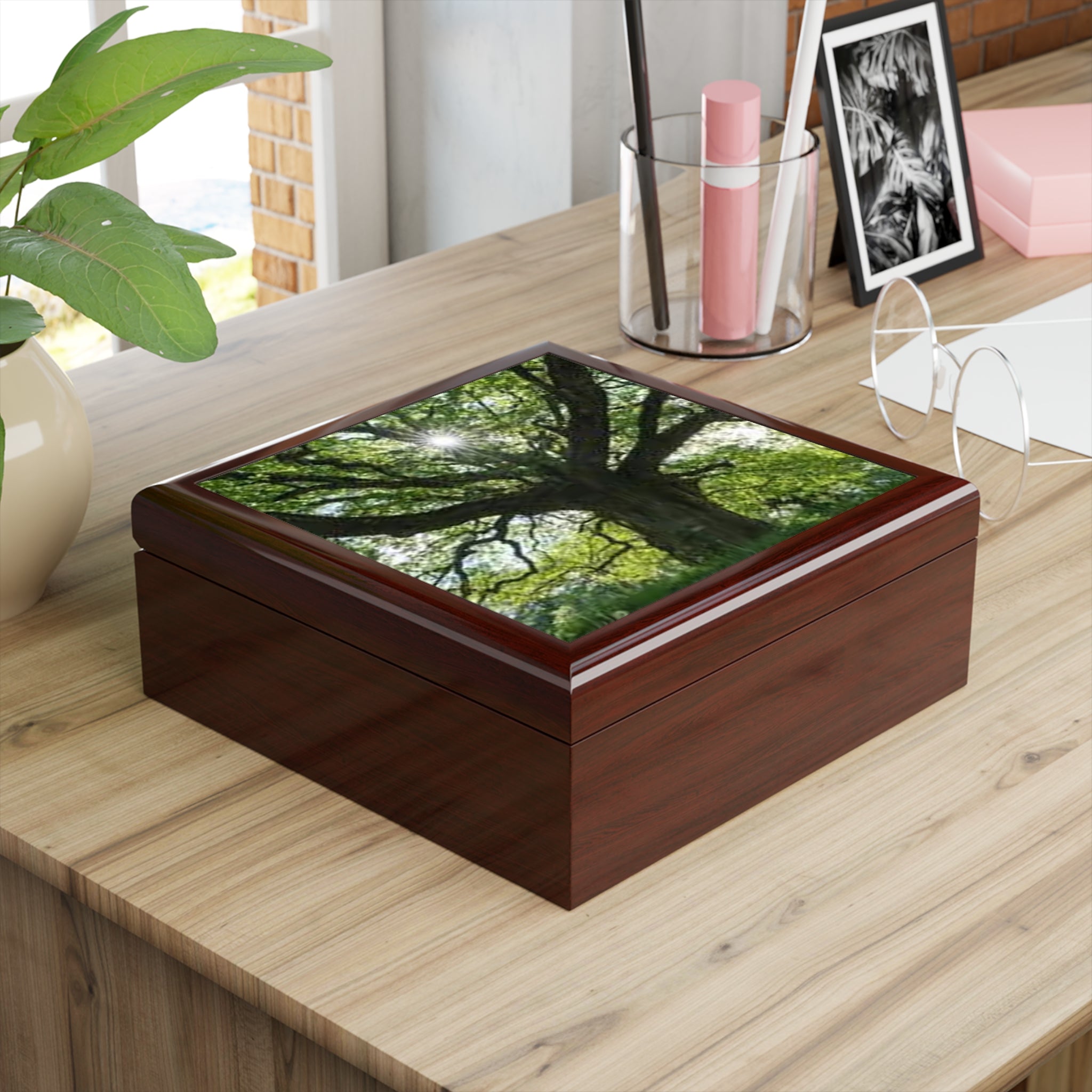 Sunlit Oak Tree Jewelry Box | Nature Woodland Keepsake