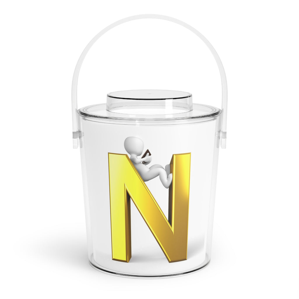 Gold Letter N Ice Bucket with Tongs | Monogram N Beverage Cooler