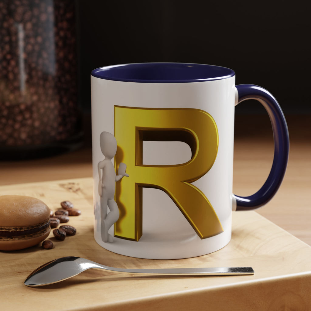 Gold Letter R with 3D Figure Accent Coffee Mug | Monogram Initial Mug