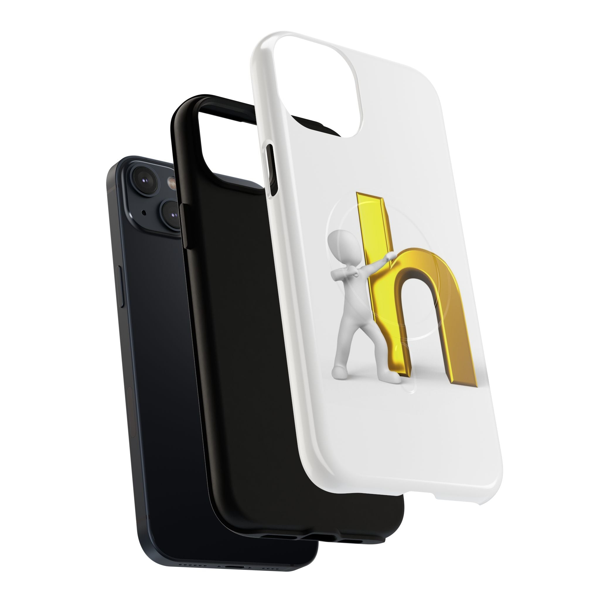 3D Person Pushing Gold Letter h Phone Case | Tough Magnetic Case
