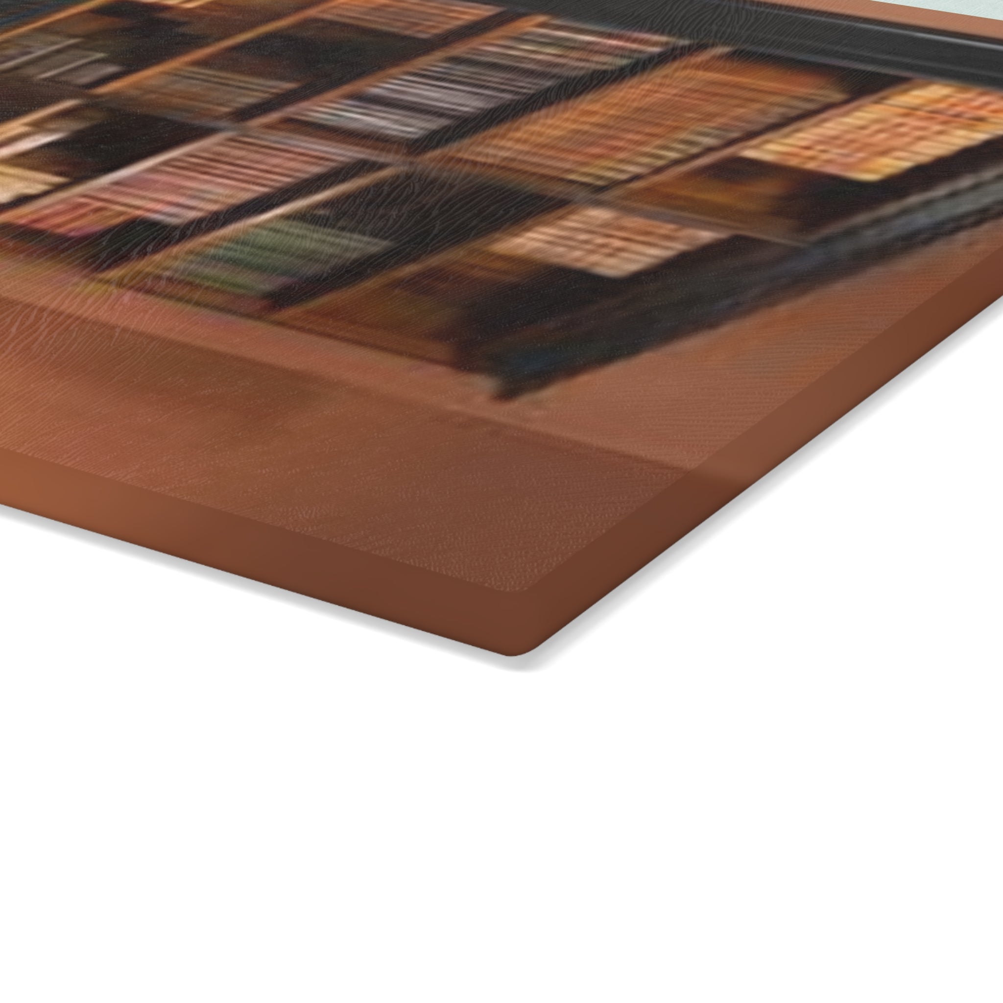 Cozy Library Bookshelf Glass Cutting Board | Kitchen Charcuterie Cheese Board
