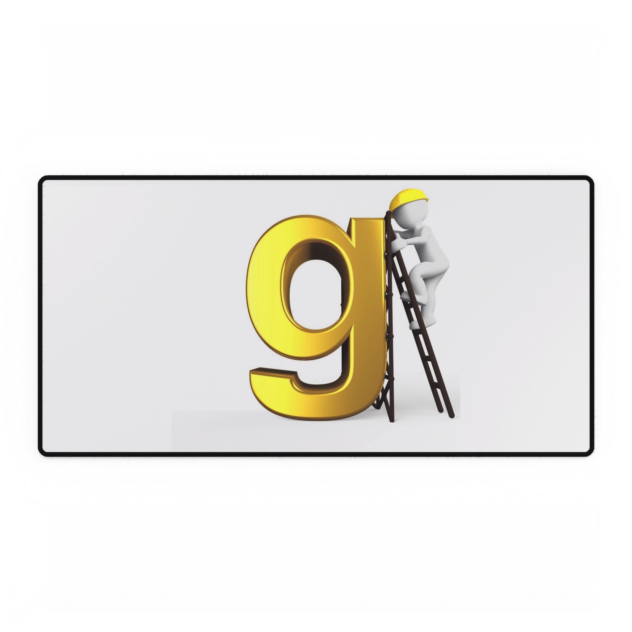 Schreibtischunterlage mit Baustellenmotiv, Buchstabe G | Riesiges goldenes G mit Arbeiter-Illustration