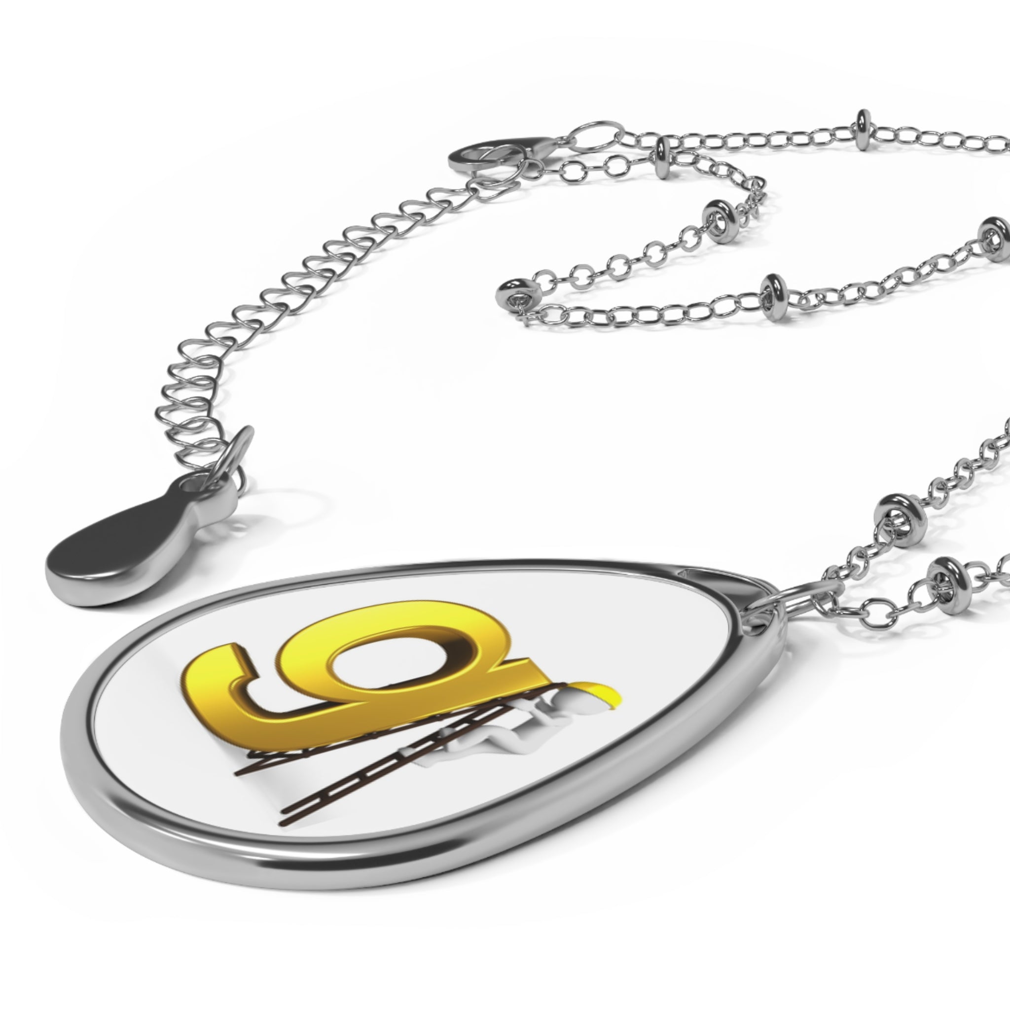 Oval Initial Necklace — Personalized Gold 'g' Pendant in Silver Teardrop